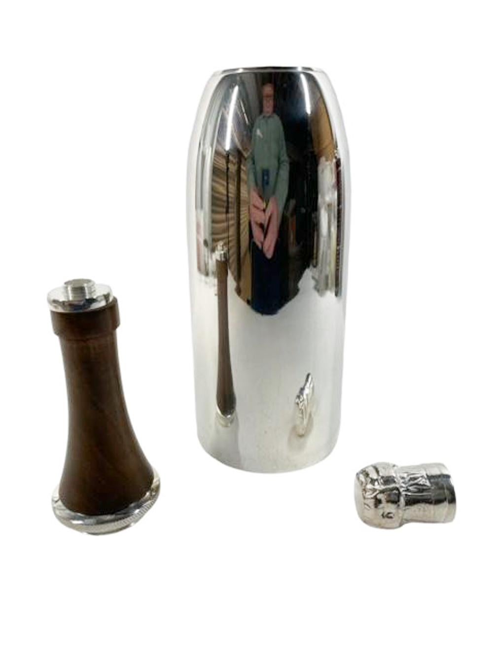 English Art Deco Silver Plate Champagne Bottle Cocktail Shaker by James Deakin & Sons For Sale
