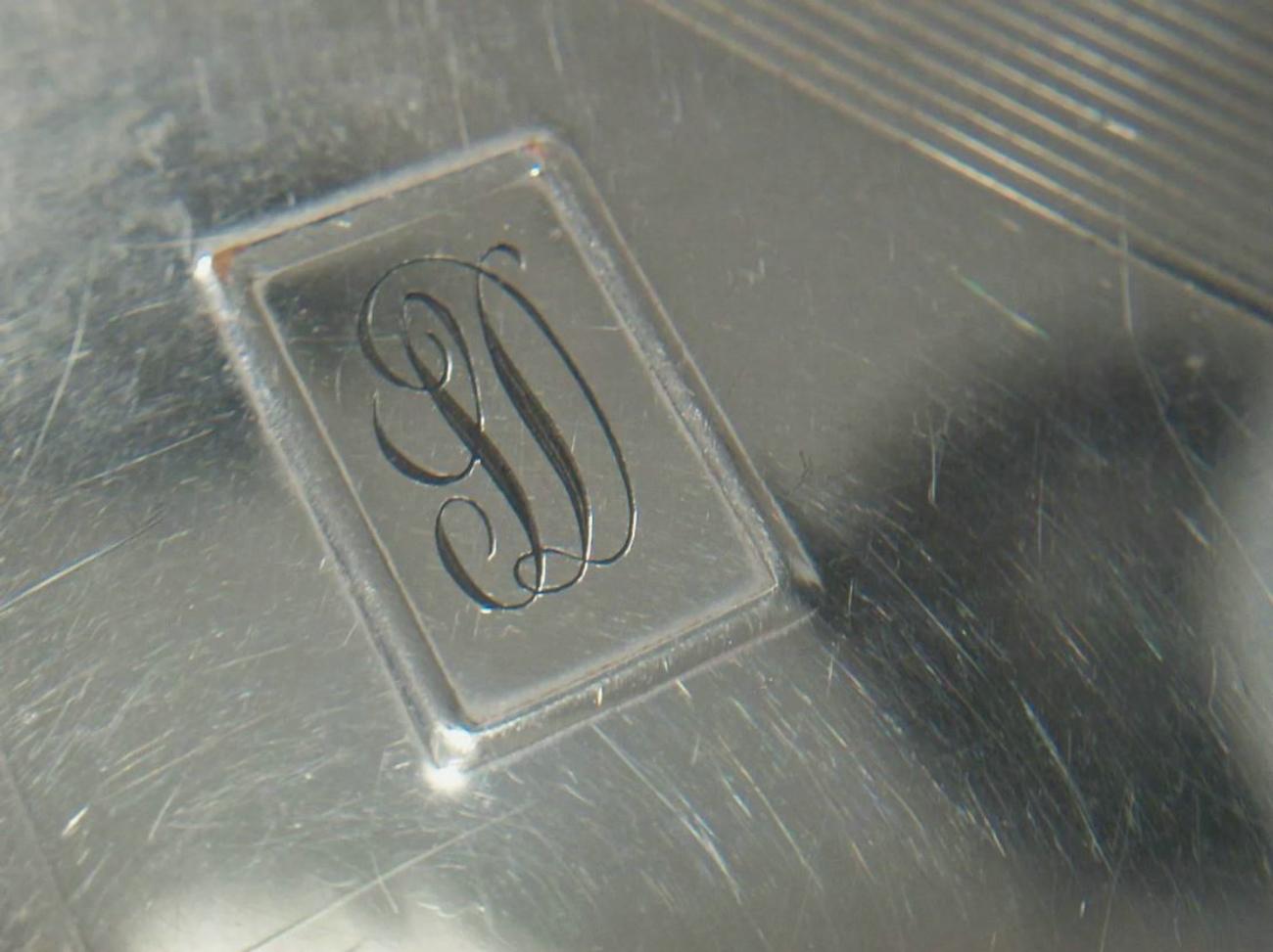 Art Deco Silver Plate Cigarette Case - Monogrammed - Unsigned - Circa 1930's In Good Condition For Sale In Chatham, ON