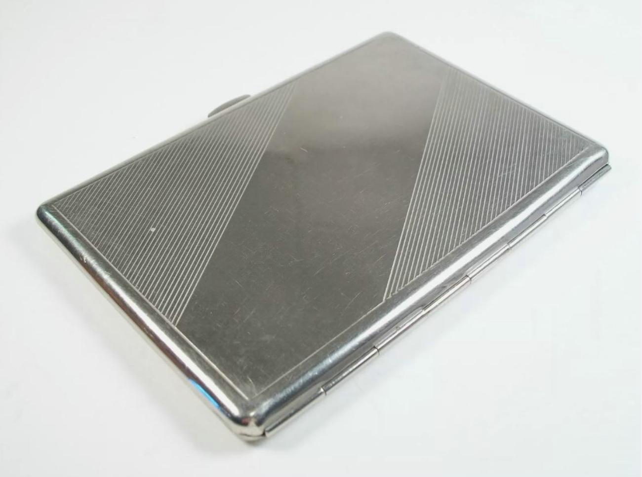20th Century Art Deco Silver Plate Cigarette Case - Monogrammed - Unsigned - Circa 1930's For Sale