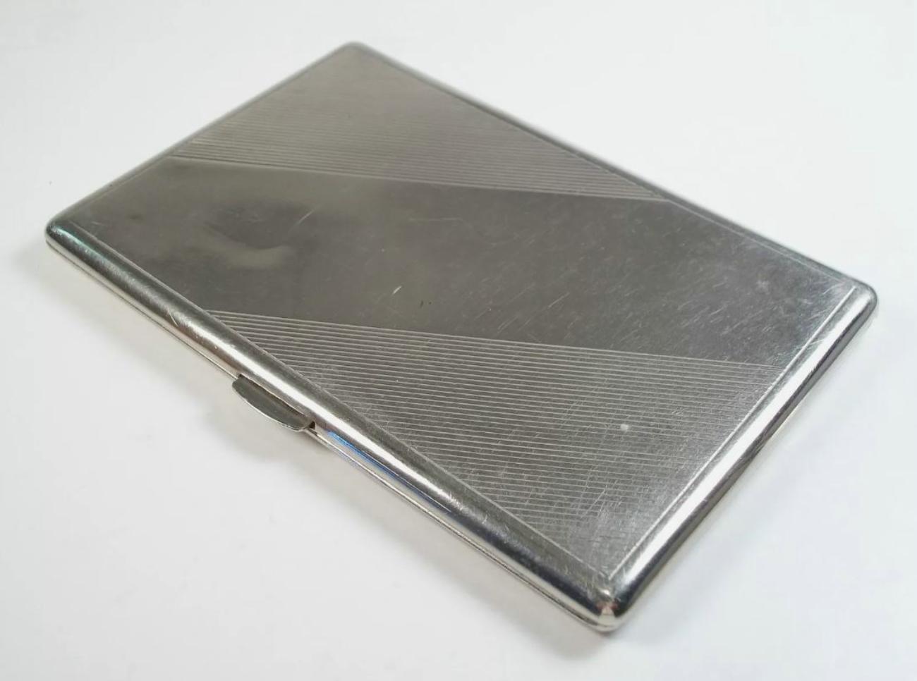 Art Deco Silver Plate Cigarette Case - Monogrammed - Unsigned - Circa 1930's For Sale 1