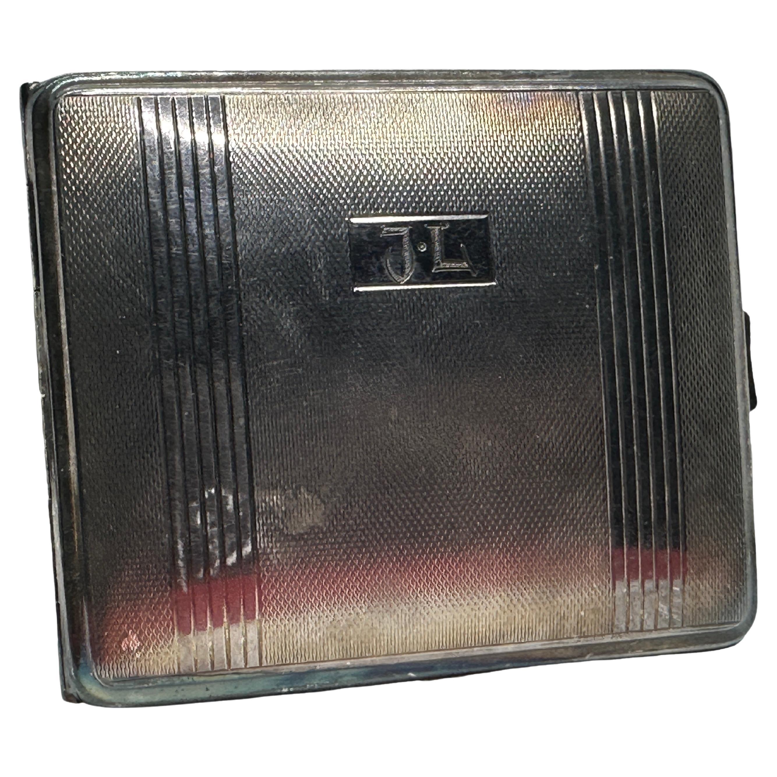 Art Deco Silver Plate Cigarette Case, Vintage German, Monogram J.L