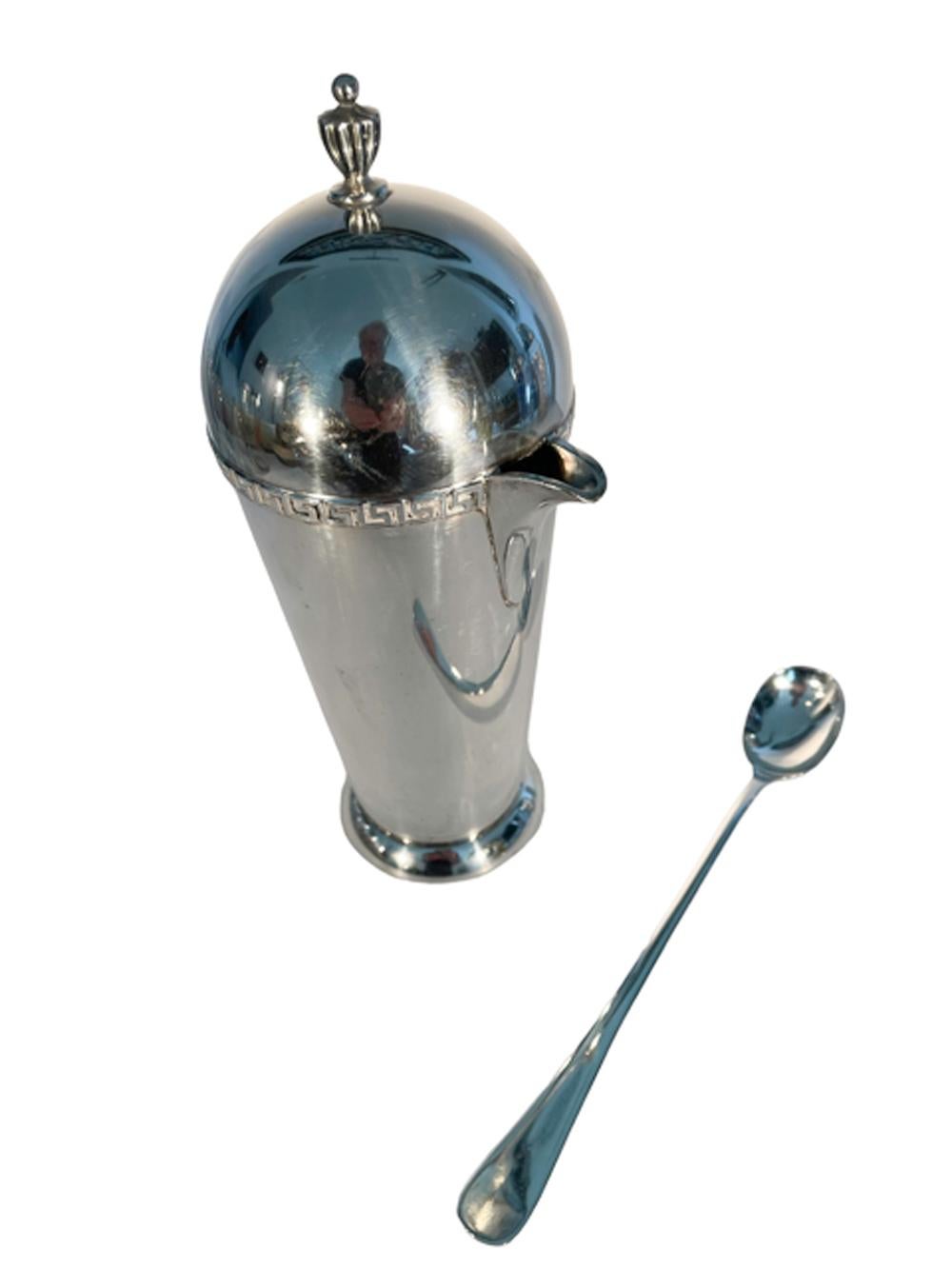 20th Century Art Deco Silver Plate Cocktail Pitcher and Stir Spoon by Wm. A. Rogers