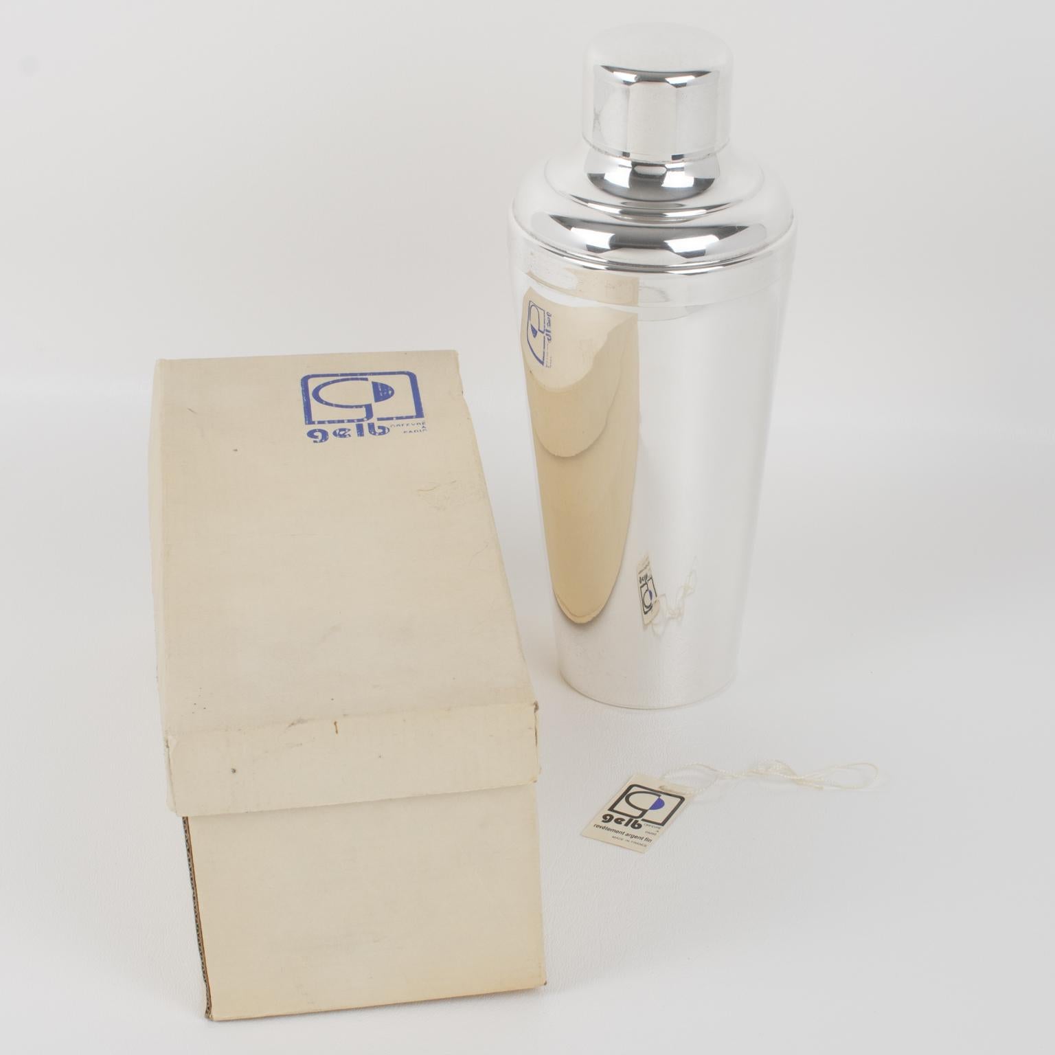 Milieu du XXe siècle Shaker à cocktail en métal argenté Art Déco de Gelb France, dans sa boîte en vente