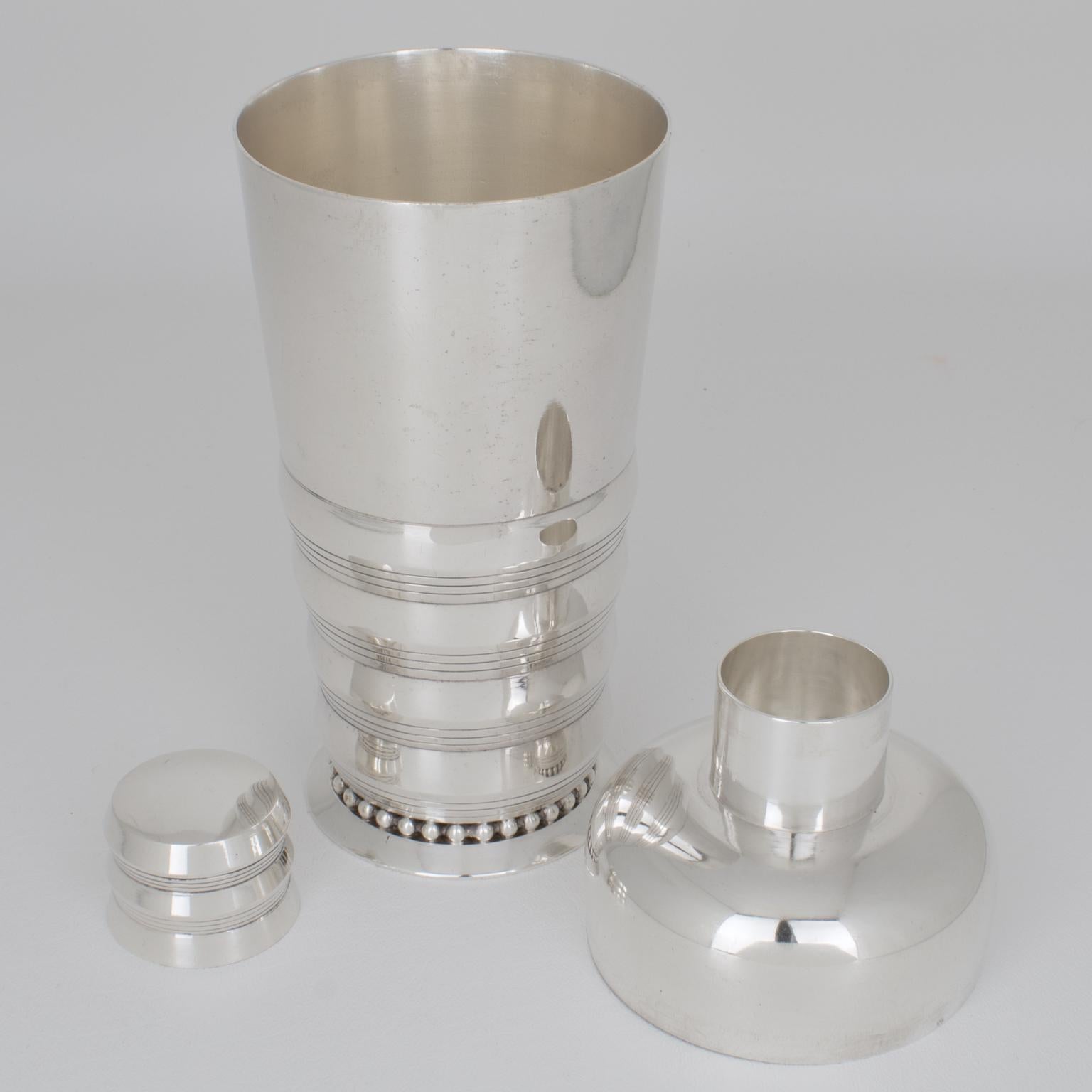 French Art Deco Silver Plate Cocktail Shaker by Silversmith Memery France, 1940s For Sale
