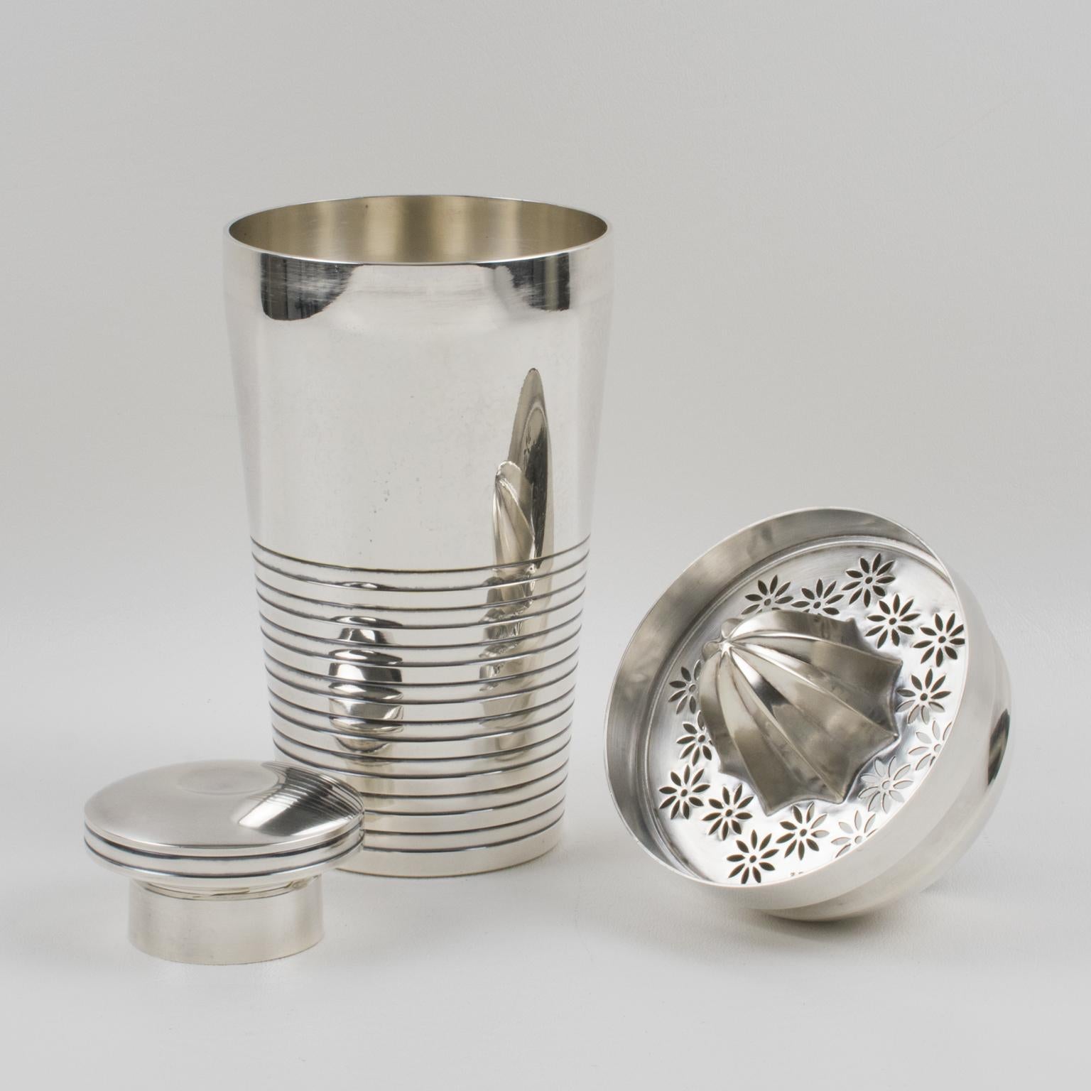 French Art Deco Silver Plate Cocktail Shaker by Silversmith Saint Medard France