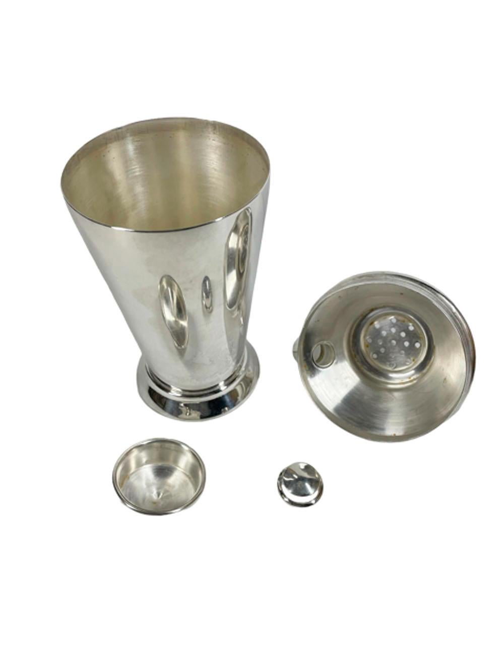 Art Deco Silver Plate Cocktail Shaker with Center Pour and Side Spout Lid For Sale 1