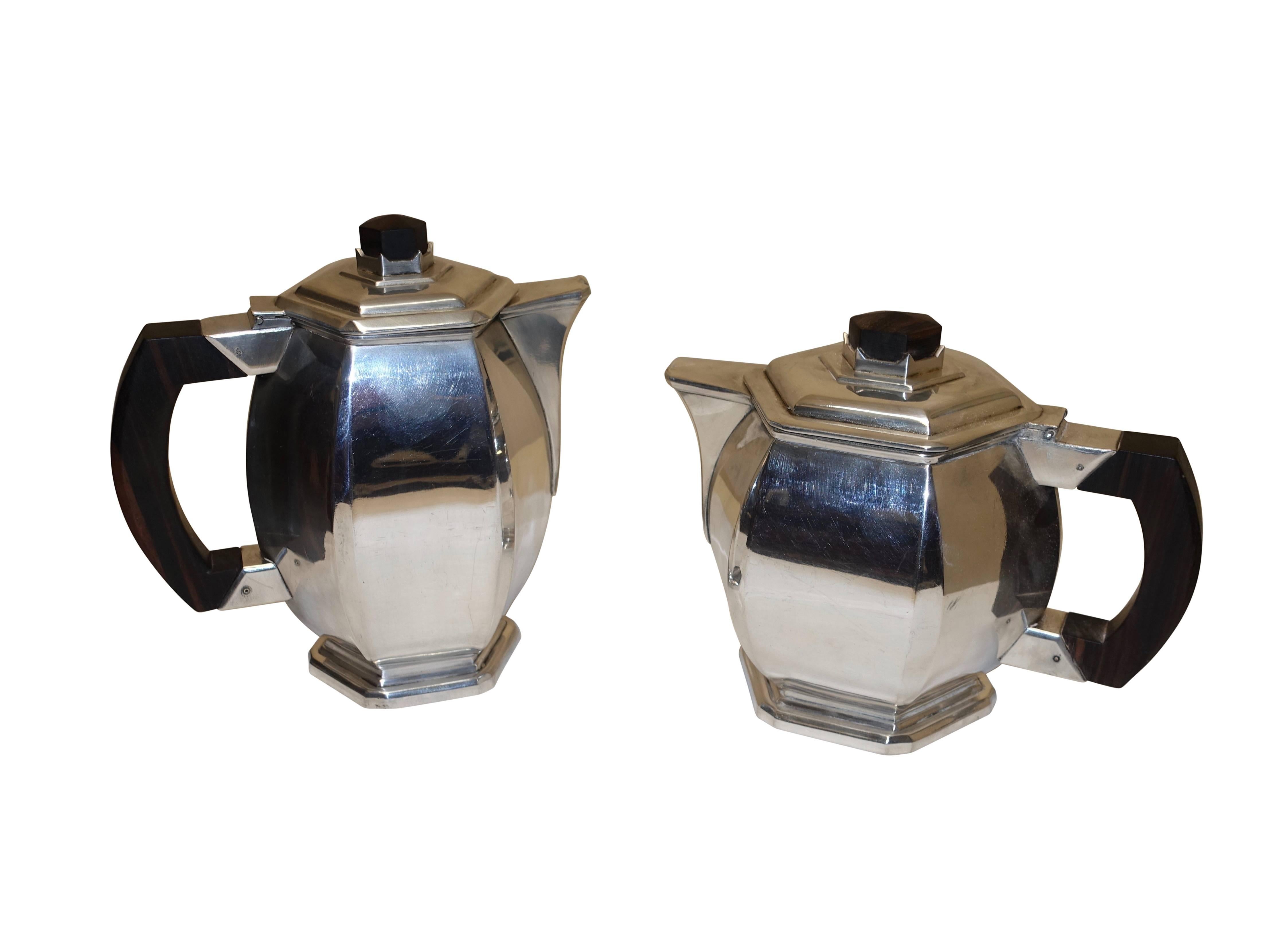 European Art Deco Silver Plate Coffee and Tea Set For Sale