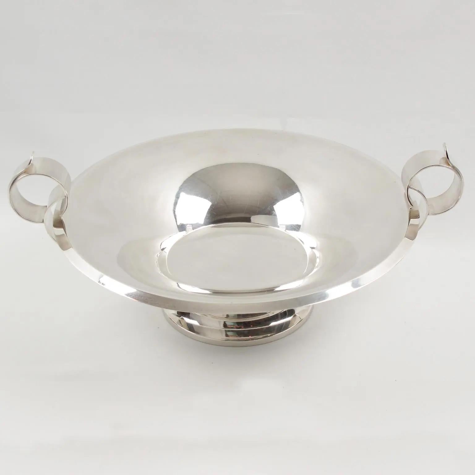 French Art Deco Silver Plate Decorative Bowl Centerpiece, France 1930s For Sale