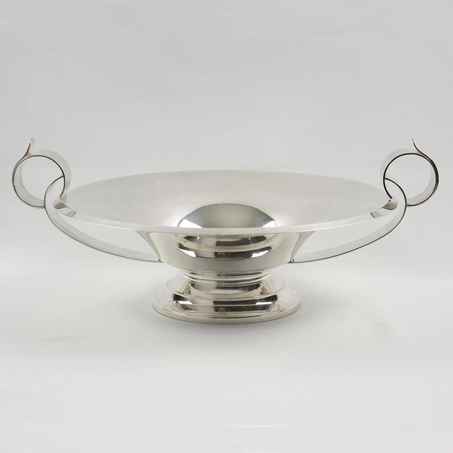 Mid-20th Century Art Deco Silver Plate Decorative Bowl Centerpiece, France 1930s For Sale