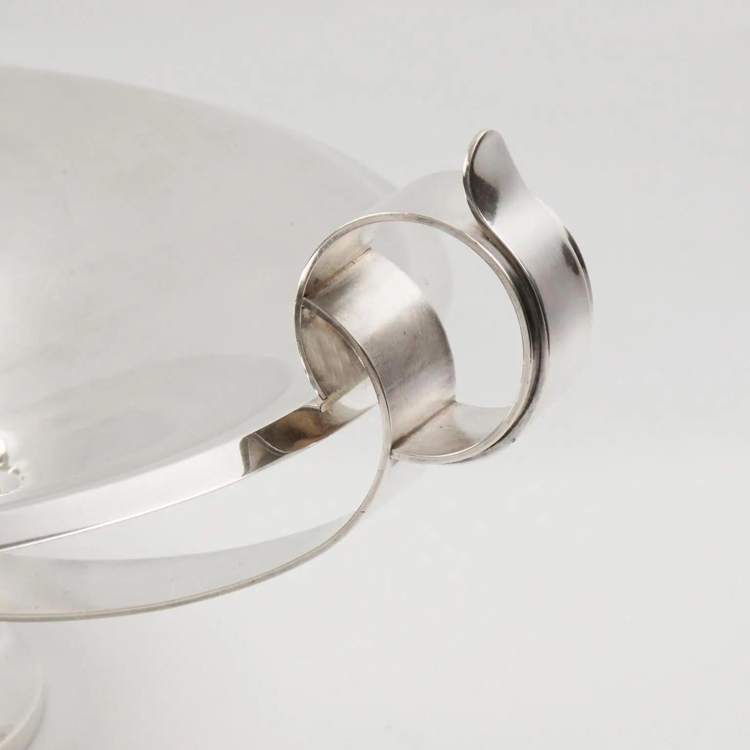 Metal Art Deco Silver Plate Decorative Bowl Centerpiece, France 1930s For Sale