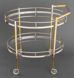 Art Deco Silver Plate Glass Top Oval Bar Cart