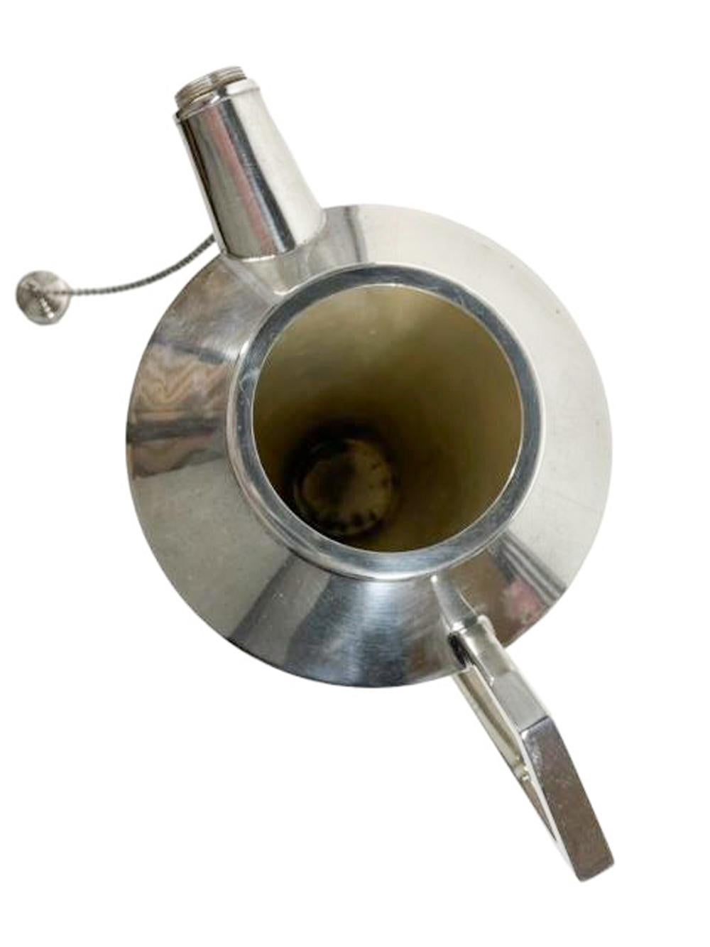20ième siècle Shaker à poignée en métal argenté Art Déco avec coq émaillé sur le couvercle en vente