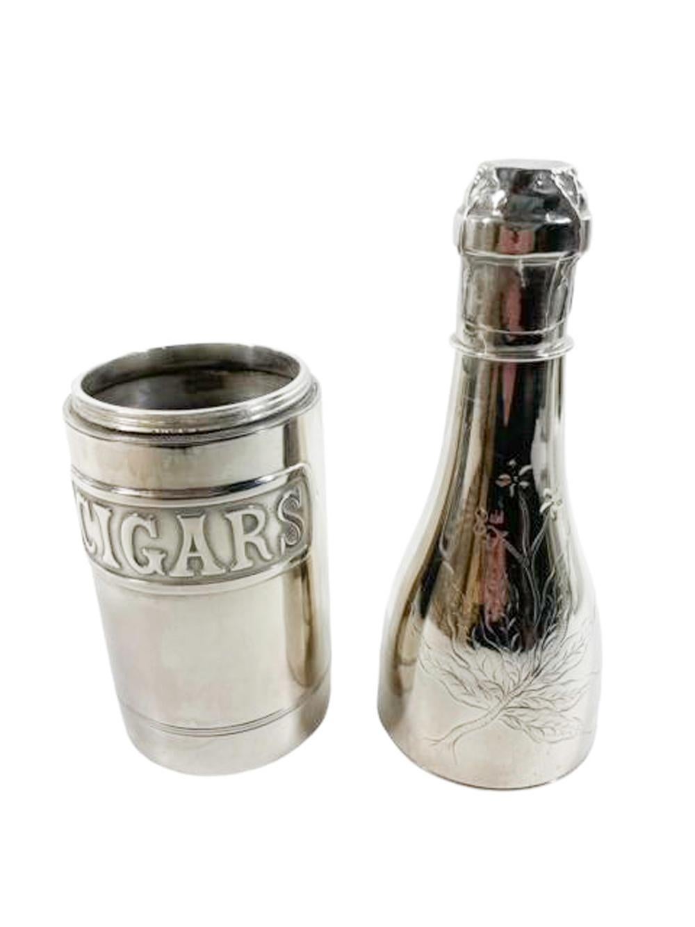 Edwardian Art Deco Silver Plate Humidor by Pairpoint in the Form of a Champagne Bottle