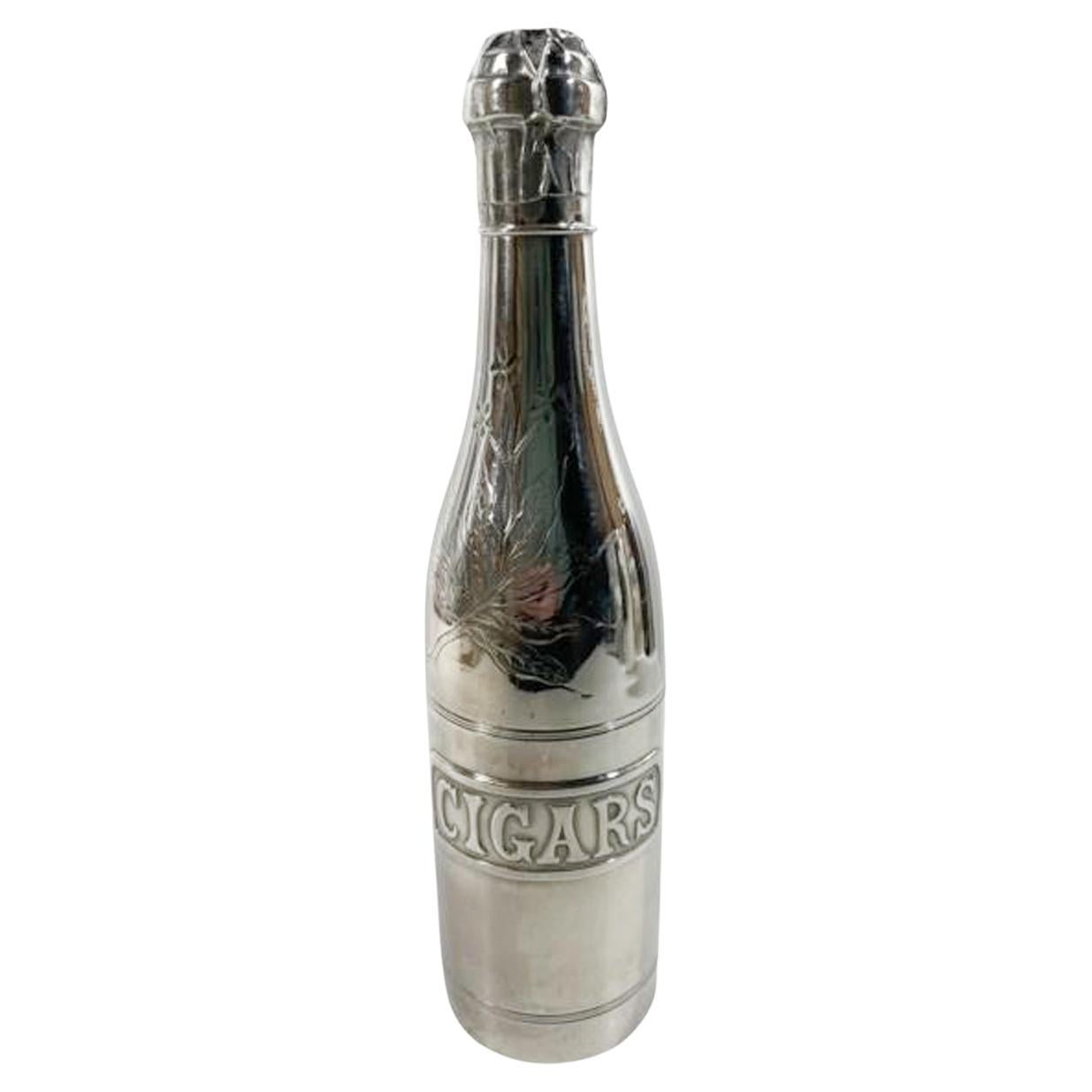 Art Deco Silver Plate Humidor by Pairpoint in the Form of a Champagne Bottle