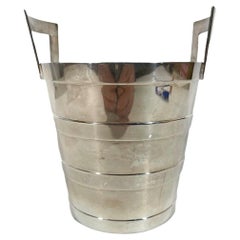 Art Deco Silver Plate Ice Bucket in the Form of a Banded Pail by Walker & Hall