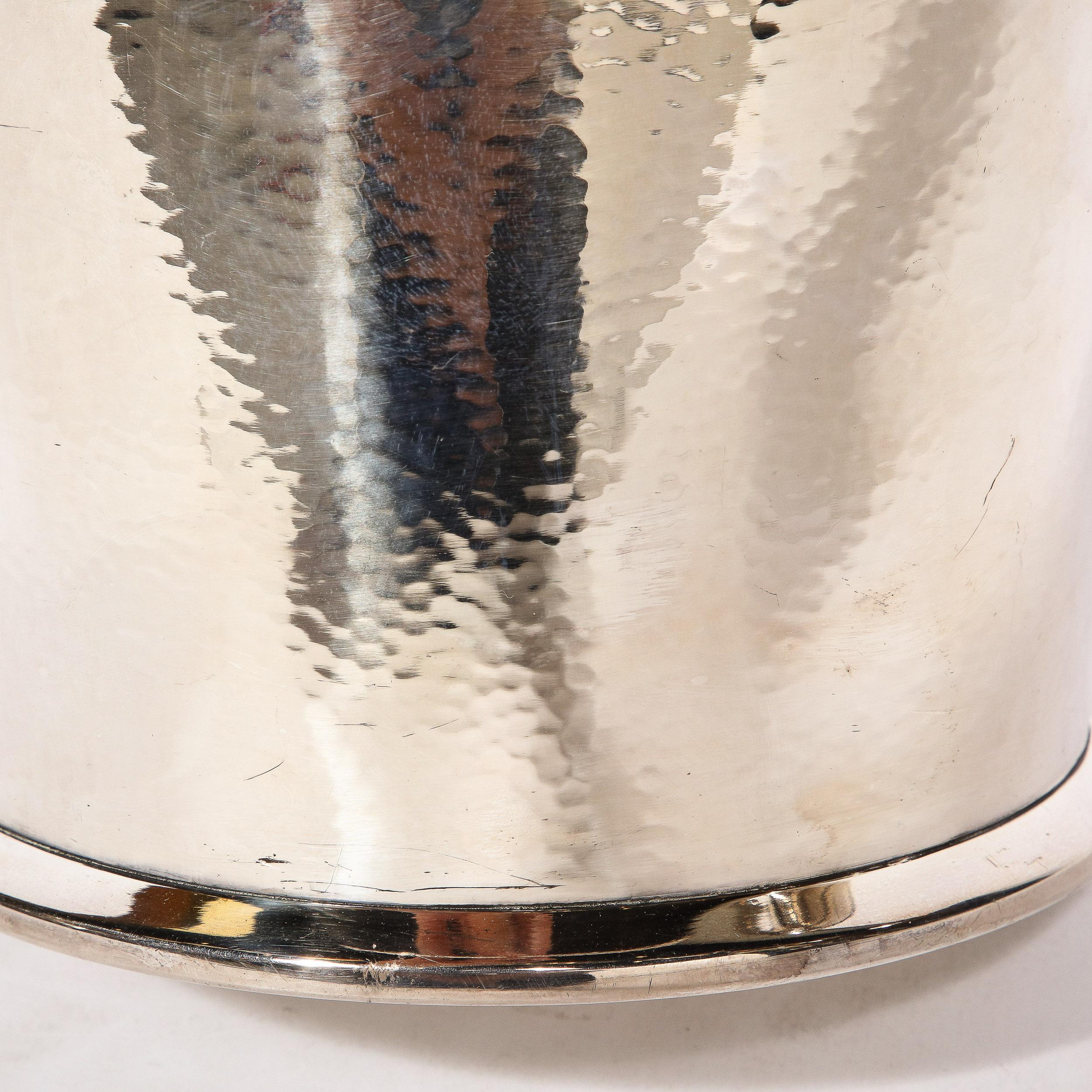 Art Deco Silver Plate Ice Bucket with Rounded Handles and Hammered Detailing For Sale 7