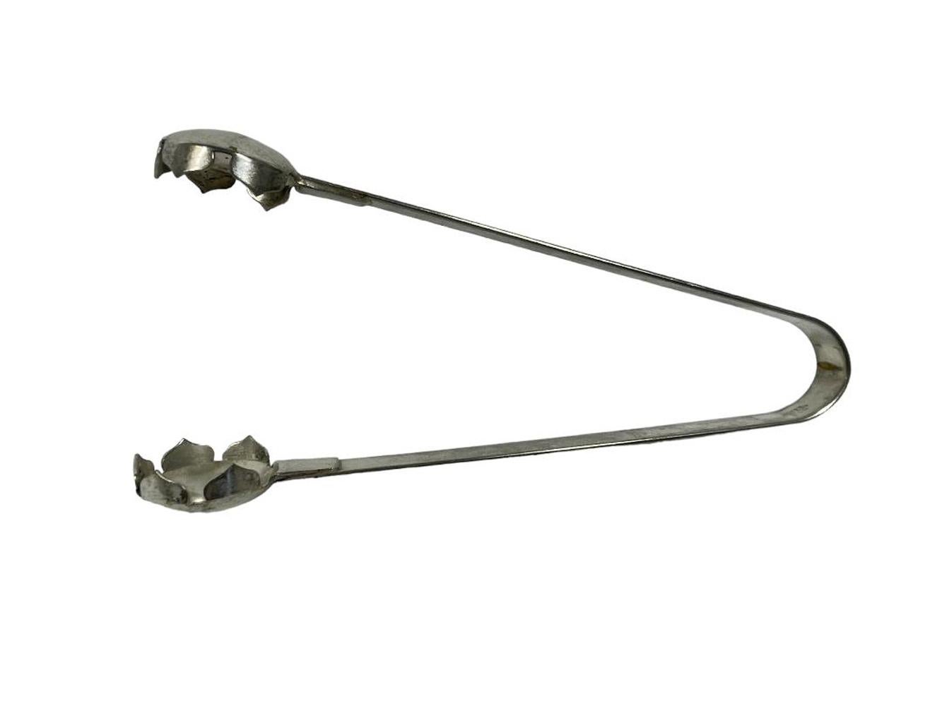 Art Deco silver plate ice tong by Napier with cap-form tips with pointed ice grips.