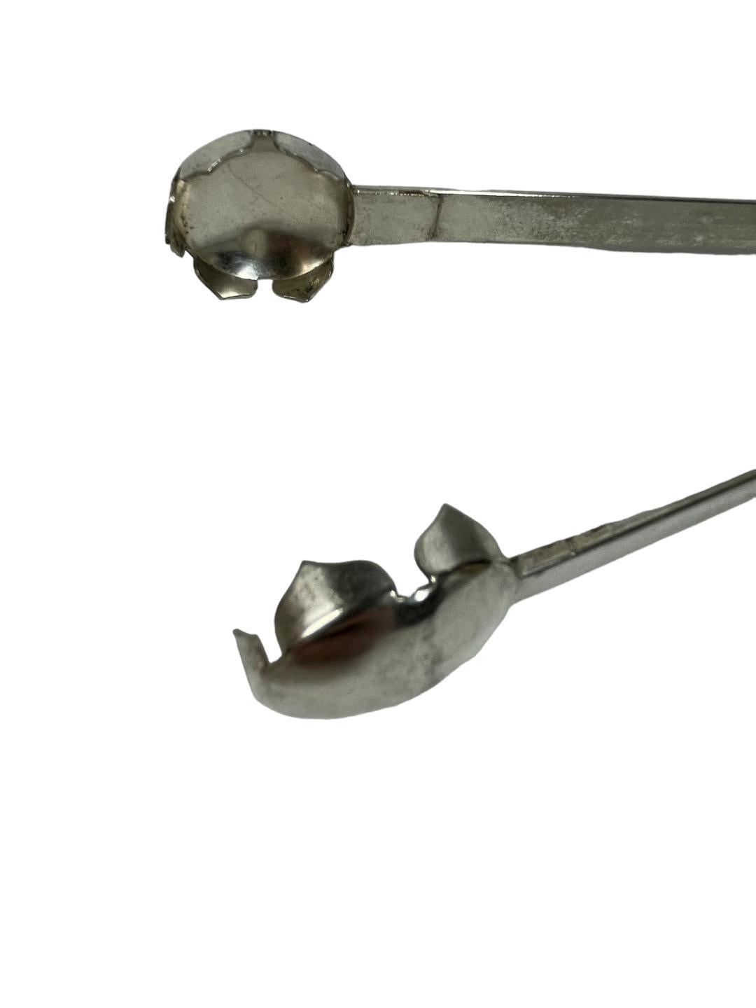 20th Century Art Deco Silver Plate Ice Tong with Circular Cap Form Grips For Sale