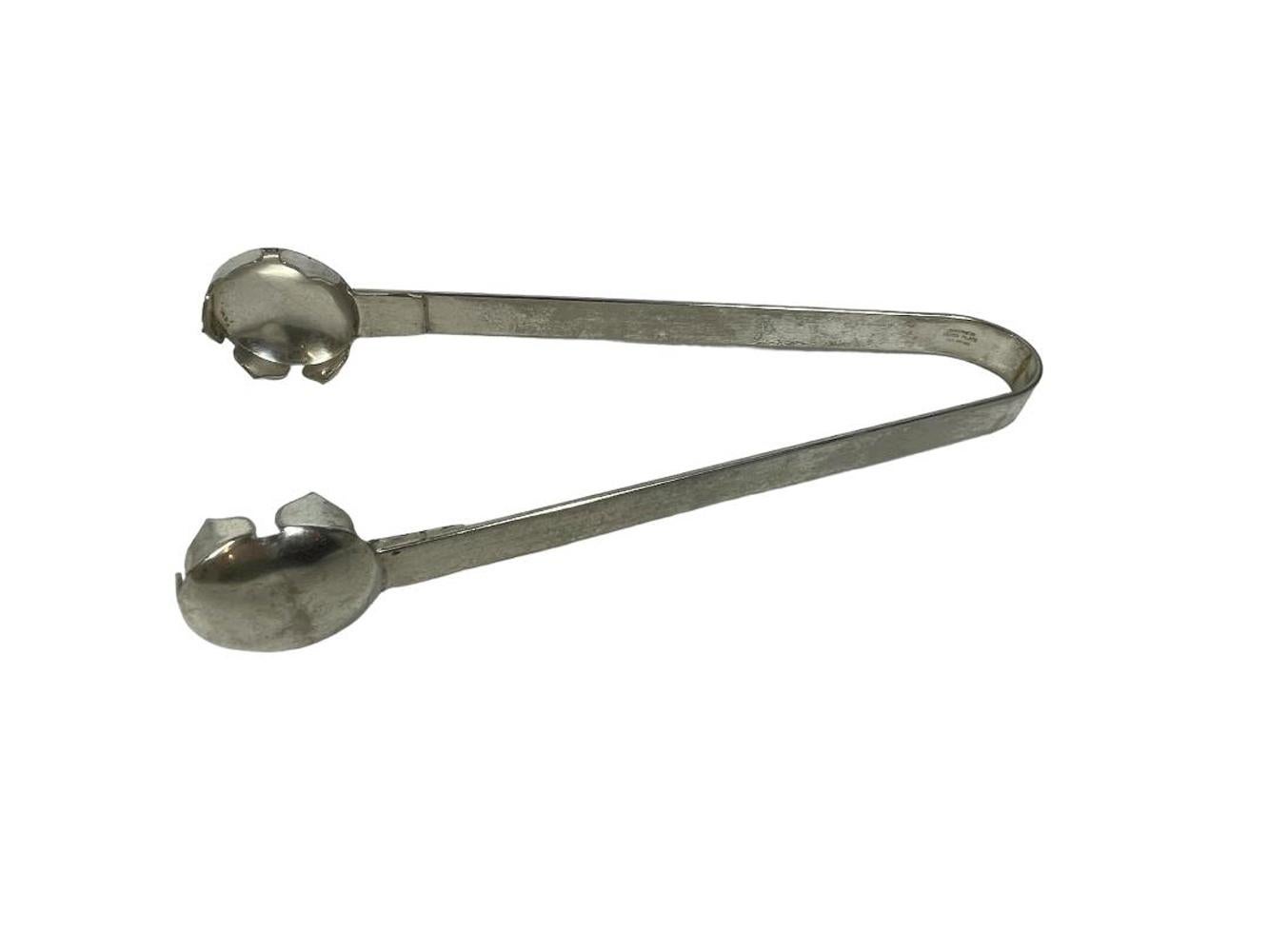 Art Deco Silver Plate Ice Tong with Circular Cap Form Grips For Sale 1