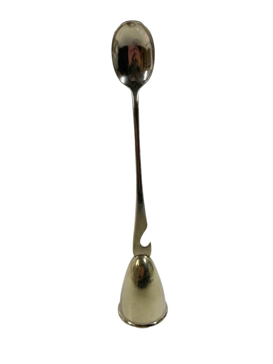 Art Deco silver plate stir spoon, bottle opener, spirit measure combination bar tool by Napier Co,