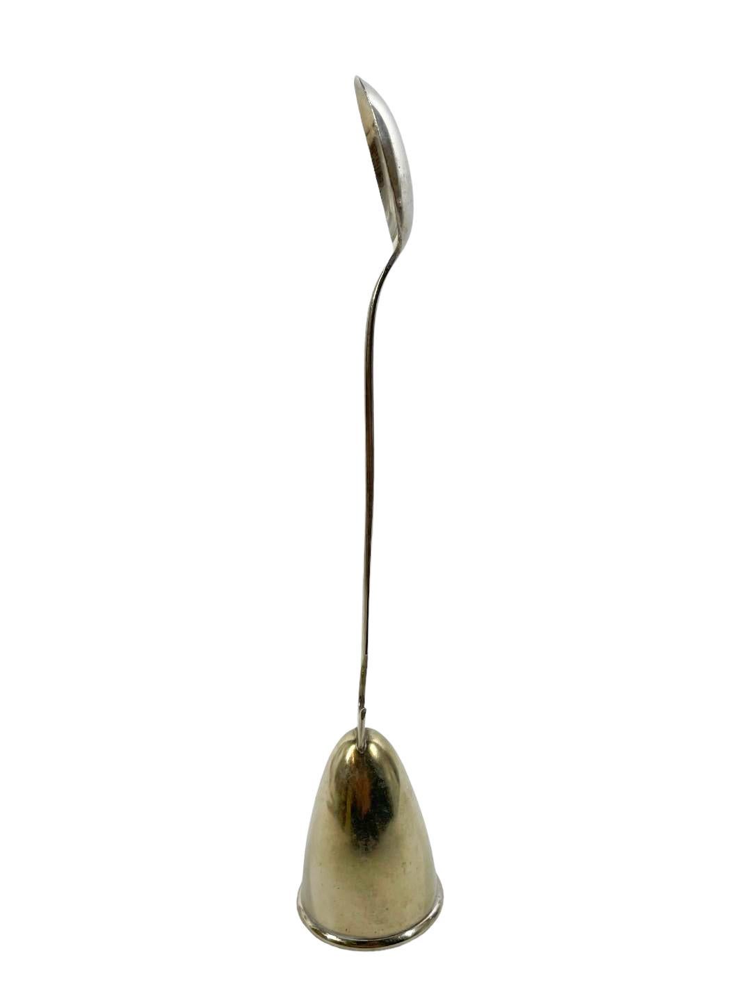 Mid-Century Modern Art Deco Silver Plate Jigger, Bottle Opener, Stir Spoon Combination Bar Tool For Sale
