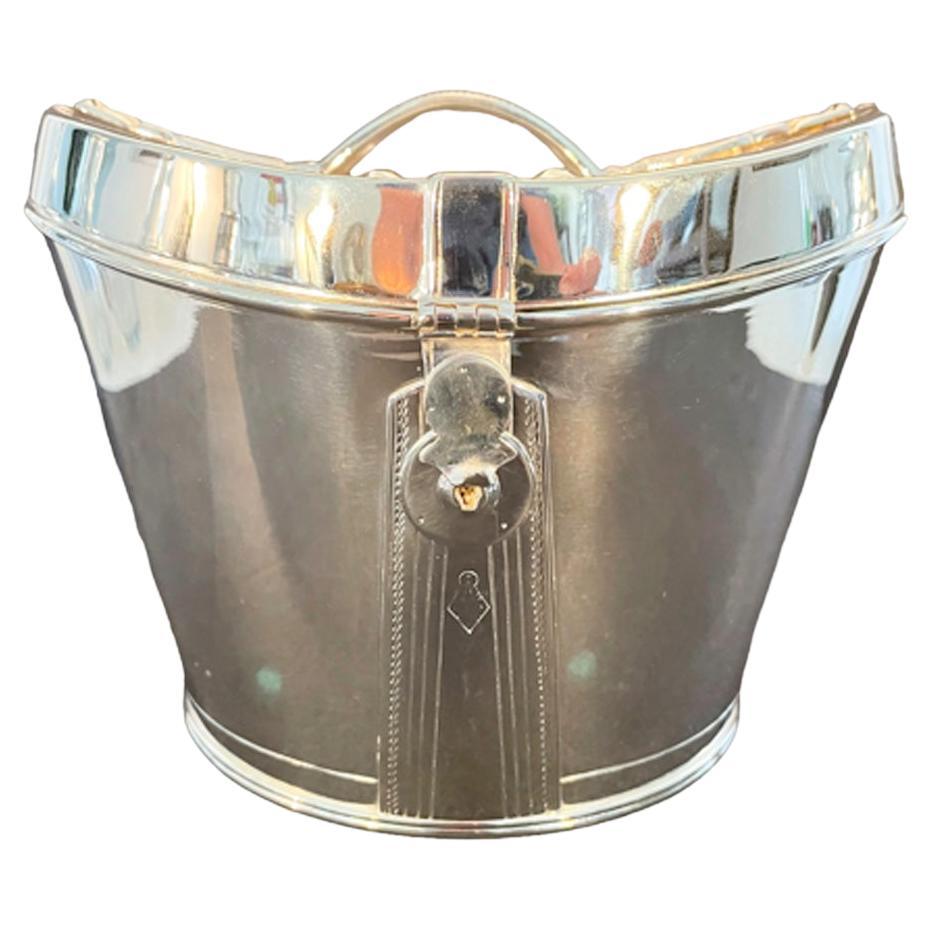 Art Deco Silver Plate Novelty Biscuit Box in the Form of a Victorian Top Hat Box For Sale