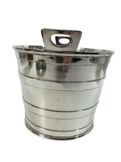 Art Deco Silver Plate Pail-Form Ice Bucket w/Raised Bands & Pierced Lug Handles