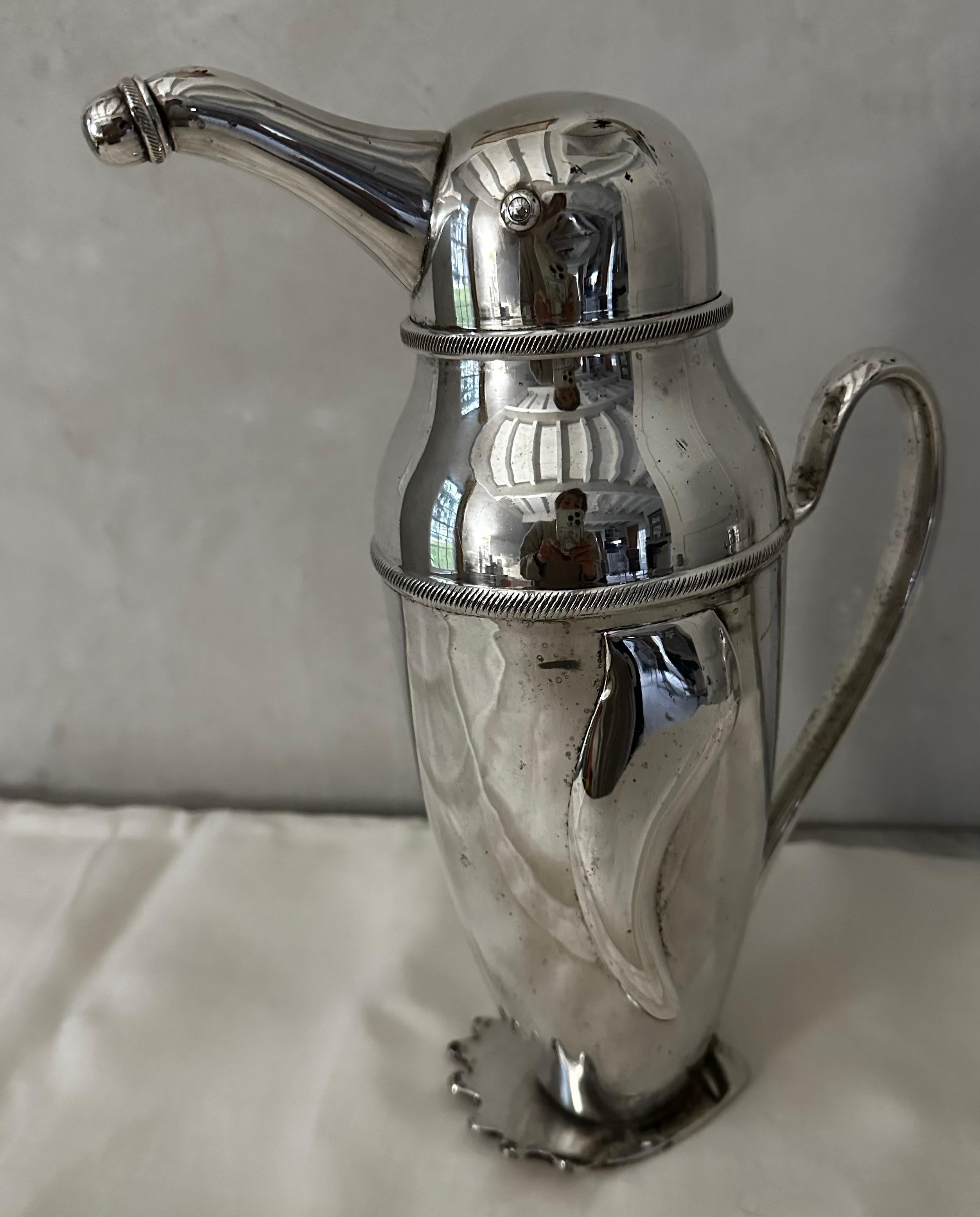Art Deco Silver Plate Penguin Cocktail Shaker Pitcher For Sale 5