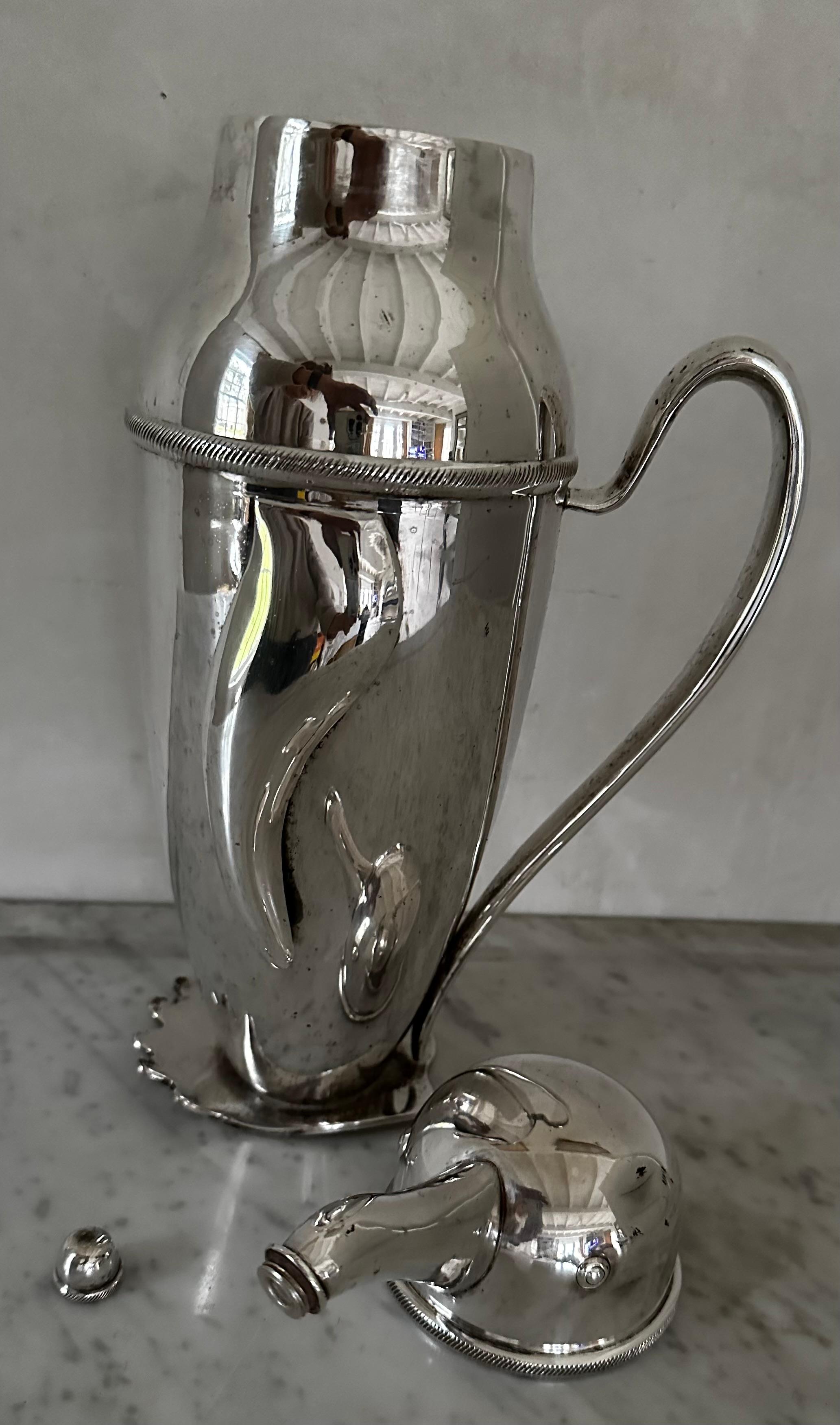 Art Deco Silver Plate Penguin Cocktail Shaker Pitcher In Good Condition For Sale In Sheffield, MA