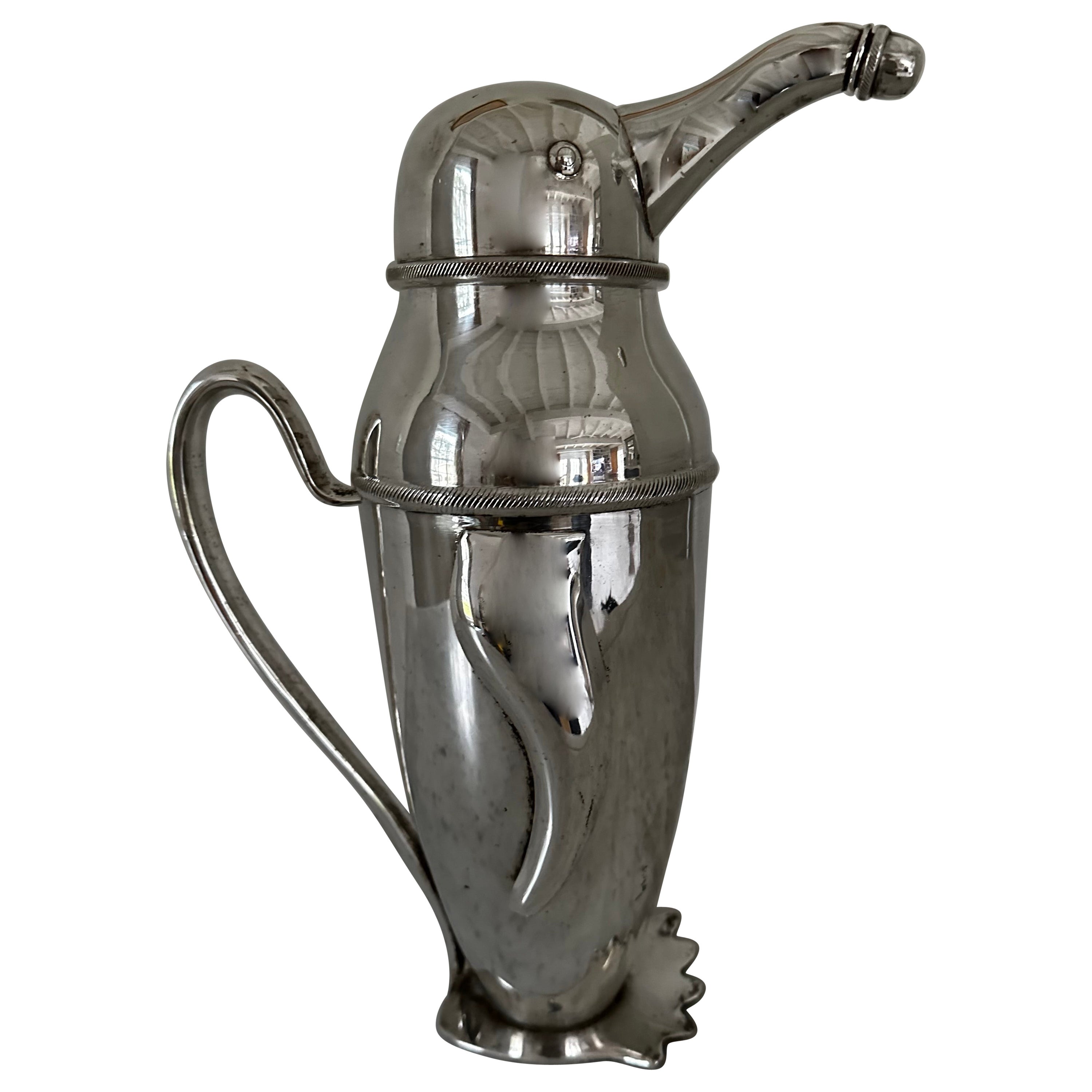 Brocca Shakers con pinguino in argento Art Déco in vendita