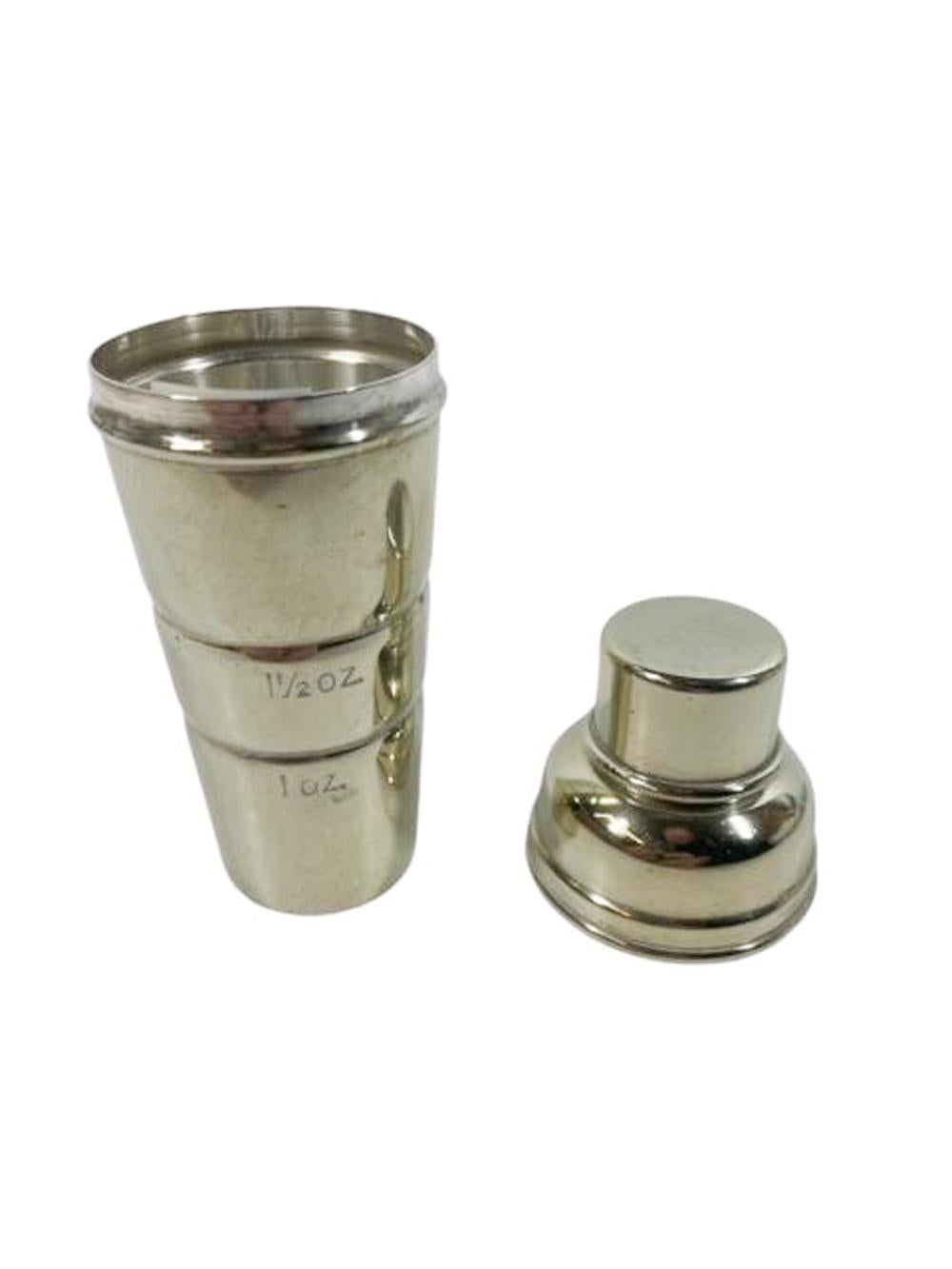 English Art Deco Silver Plate PH Vogel Cocktail Shaker Form Spirit Measure w/ Funnel Top For Sale
