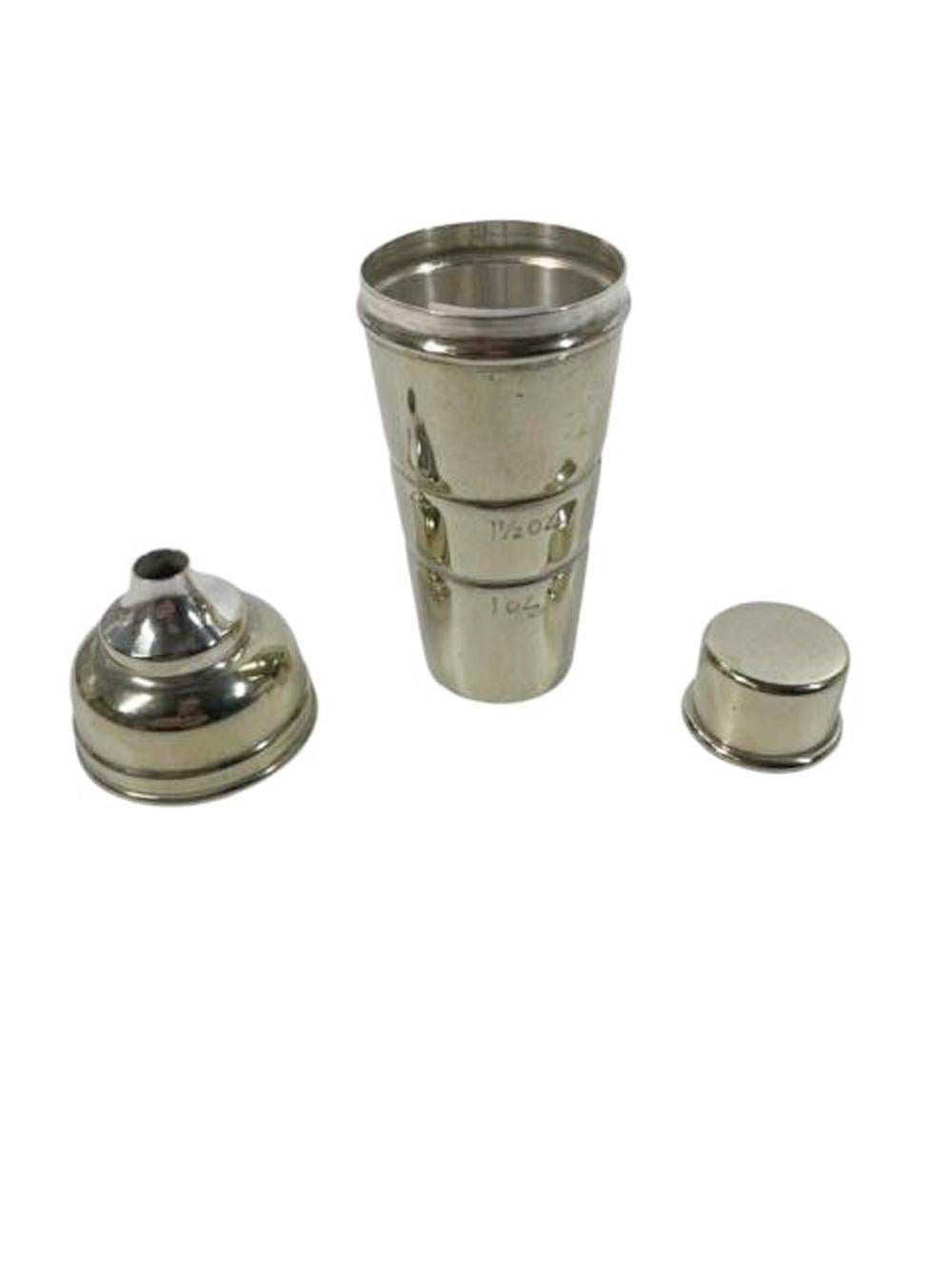 Art Deco Silver Plate PH Vogel Cocktail Shaker Form Spirit Measure w/ Funnel Top In Good Condition For Sale In Chapel Hill, NC