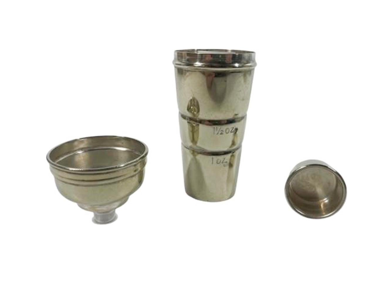 Art Deco Silver Plate PH Vogel Cocktail Shaker Form Spirit Measure w/ Funnel Top For Sale 1