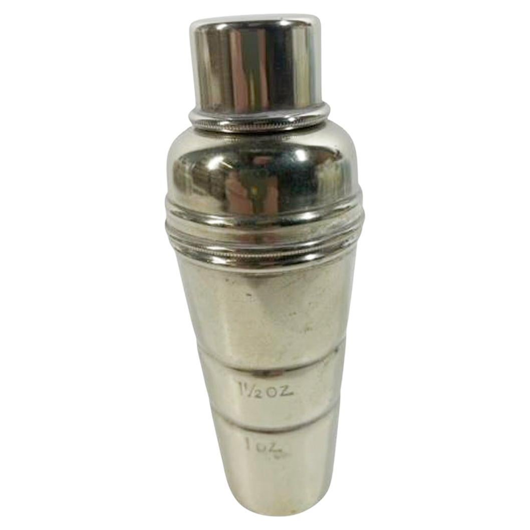 Art Deco Silver Plate PH Vogel Cocktail Shaker Form Spirit Measure w/ Funnel Top For Sale