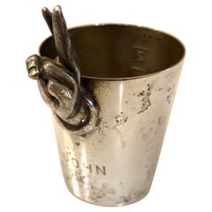 Art Deco Silver Plate Shot Cup with Peace Sign