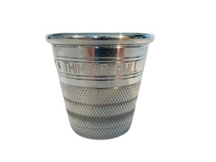 Art Deco Silver Plate Spirit Measure, Thimble Form Engraved Just A Thimble Full