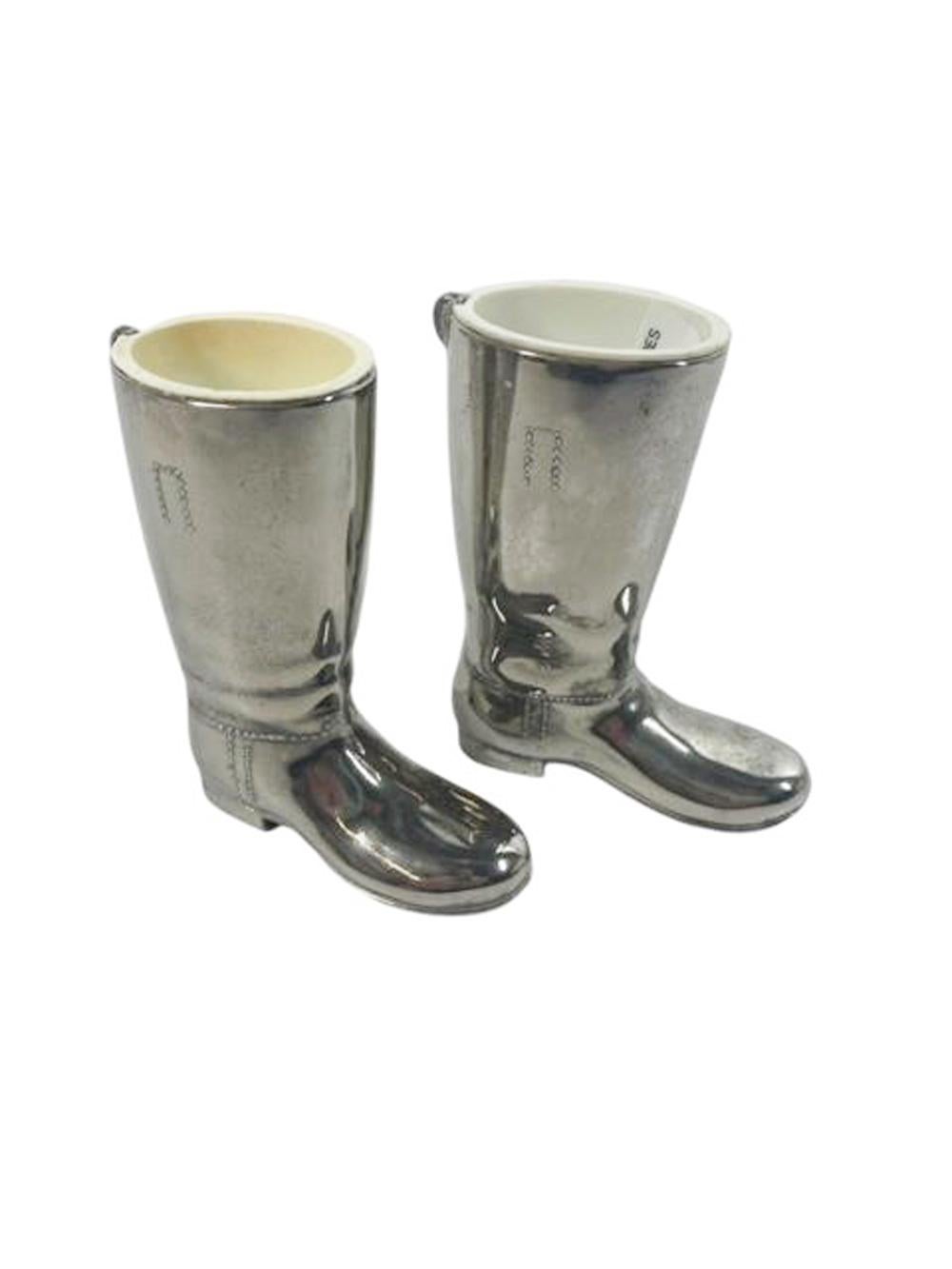 English Art Deco Silver Plate Spirit Measures in the Form of a Pair of Boots For Sale