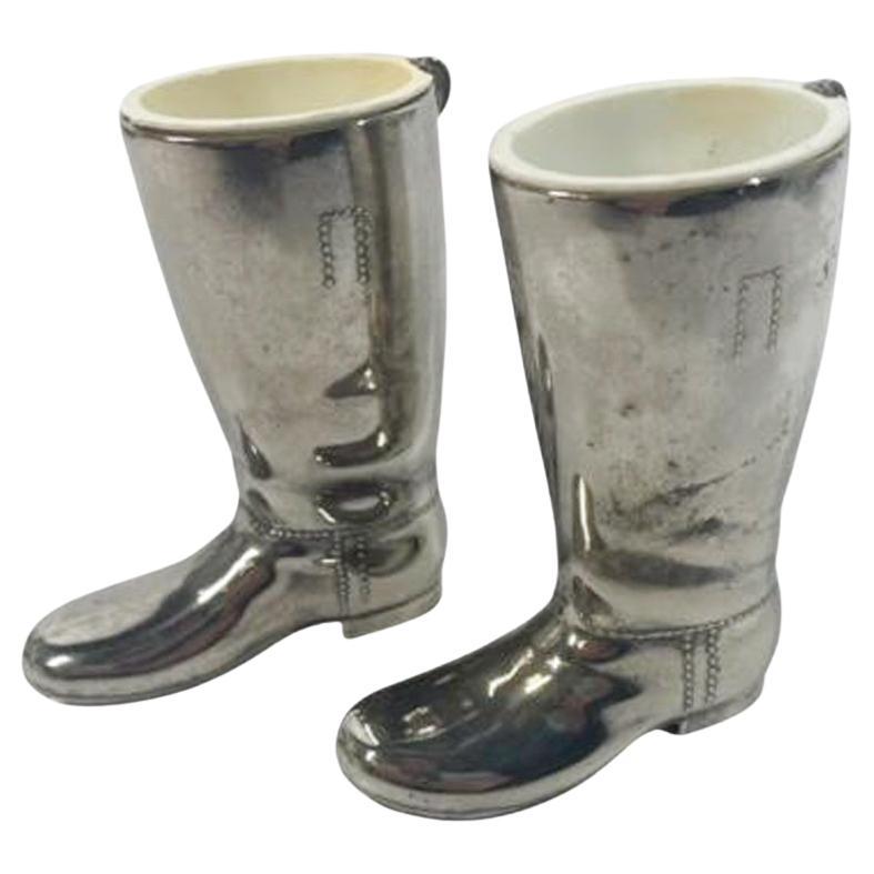 Art Deco Silver Plate Spirit Measures in the Form of a Pair of Boots