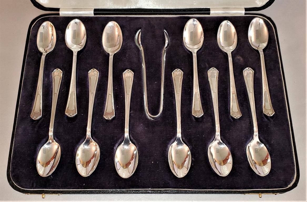 Art Deco Silver Plate Tea Spoon Set, Walker & Hall, Sheffield 6