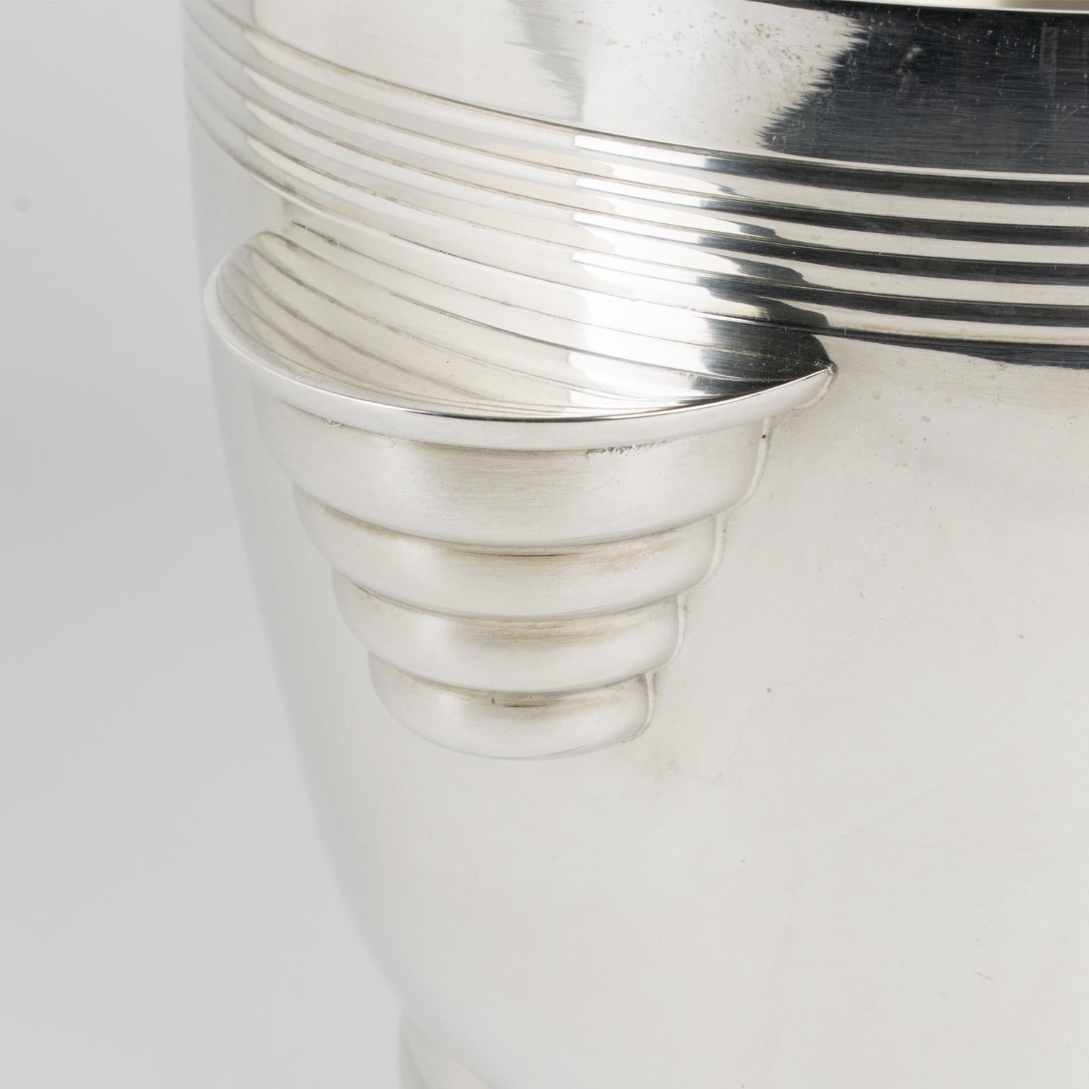 Raffreddatore per vino in argento Art Deco, secchiello per il ghiaccio dell'argentiere francese Desvignes In condizioni buone in vendita a Atlanta, GA