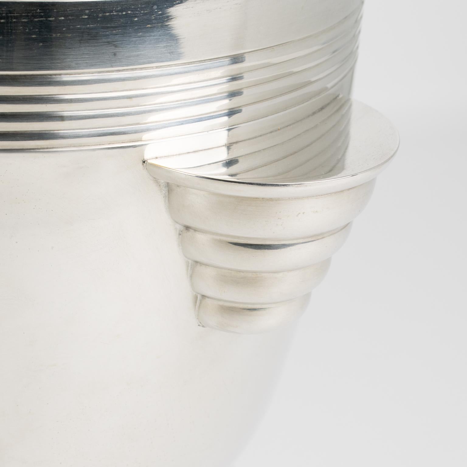 Metal Art Deco Silver Plate Wine Cooler, Ice Bucket by French Silversmith Desvignes For Sale