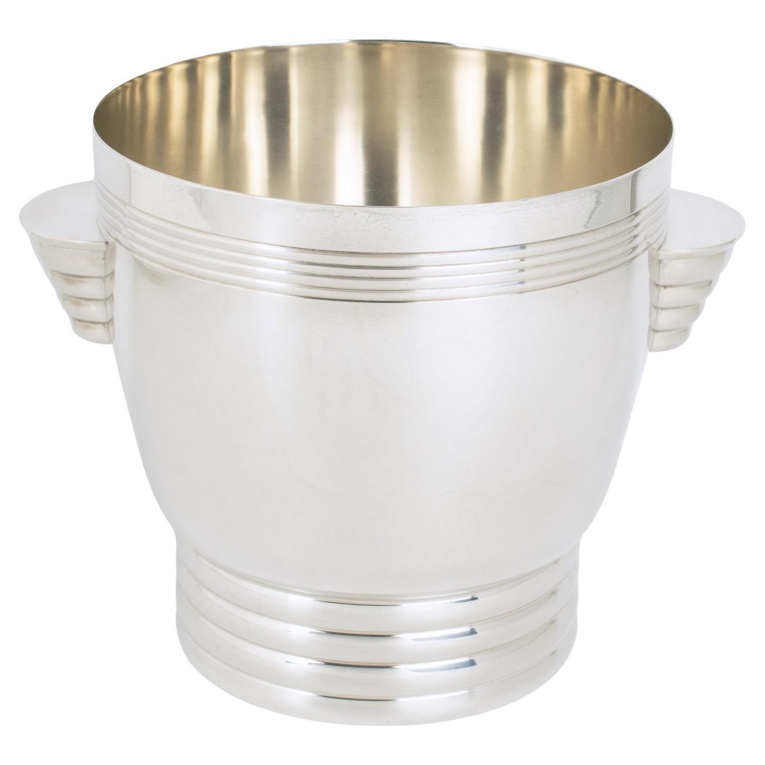 Enfriador de vino Art Déco de plata, cubitera del platero francés Desvignes