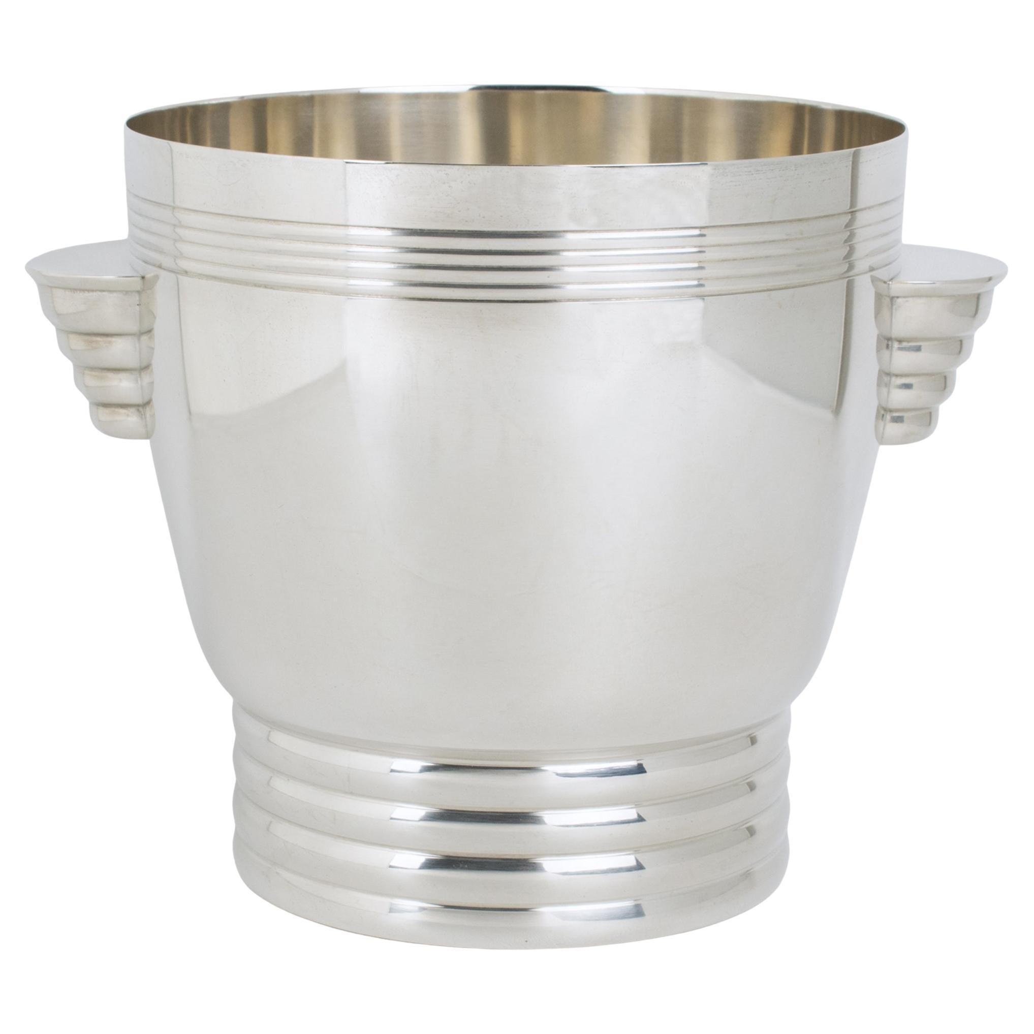 Art Deco Silver Plate Wine Cooler, Ice Bucket by French Silversmith Desvignes For Sale