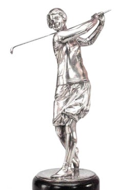 Art Deco Silver Plate Woman Golfer