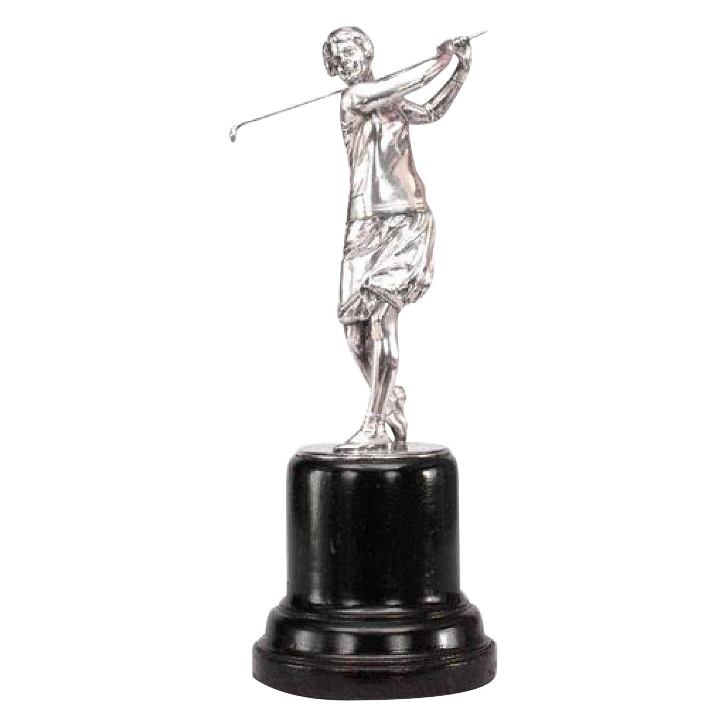 Art Deco Silver Plate Woman Golfer For Sale