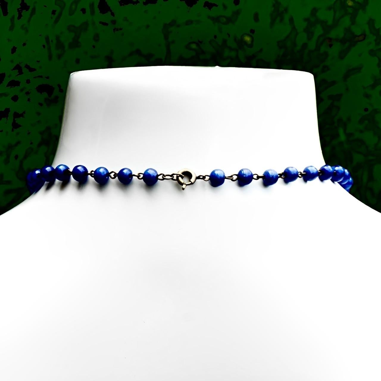 Art Deco Silver Plated and Electric Blue Glass Lavalier Necklace For Sale 2