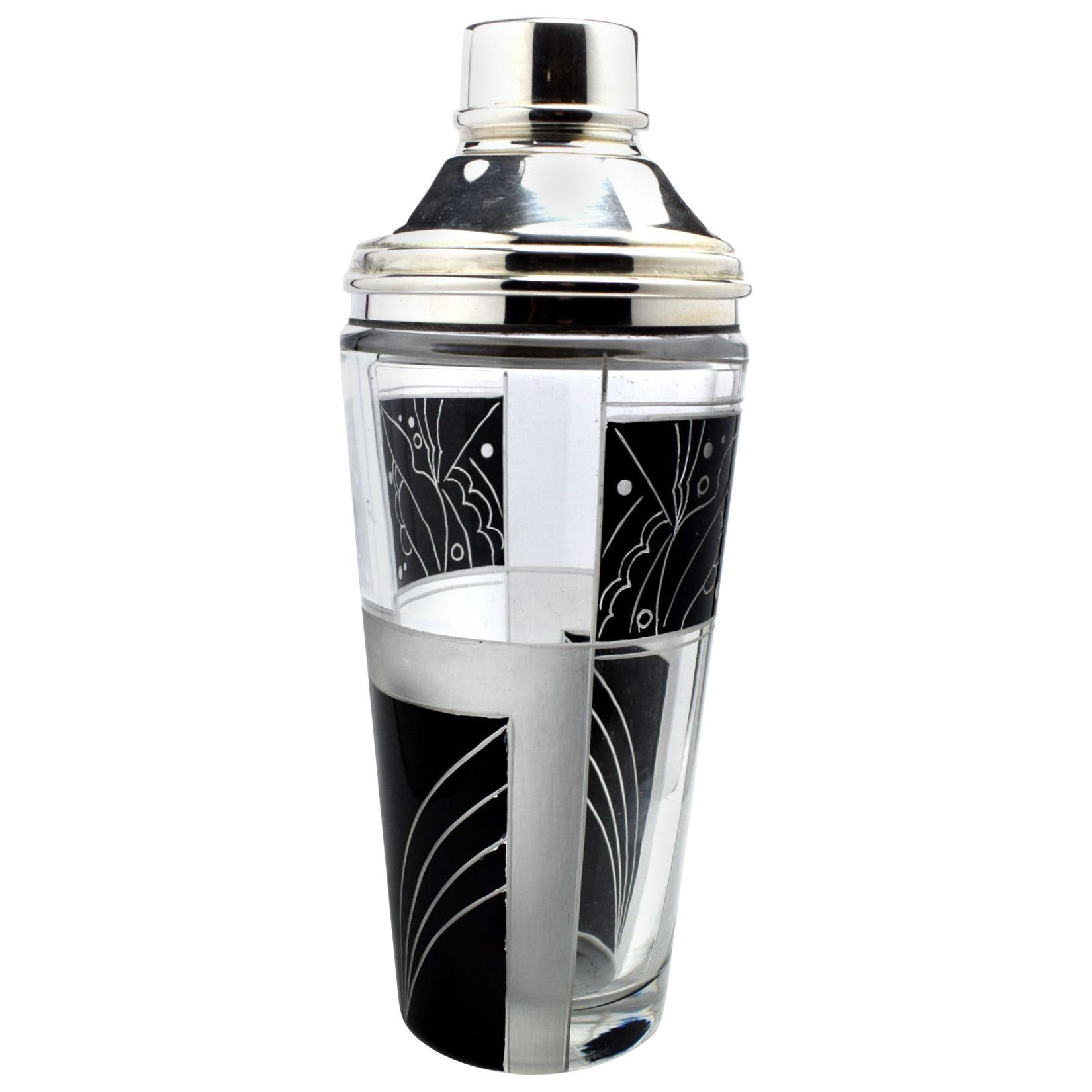 Art Deco Silver Plated and Glass Cocktail Shaker
