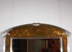 Art Deco Silver Plated Bronze and Tortoise Glass Wall Mirror