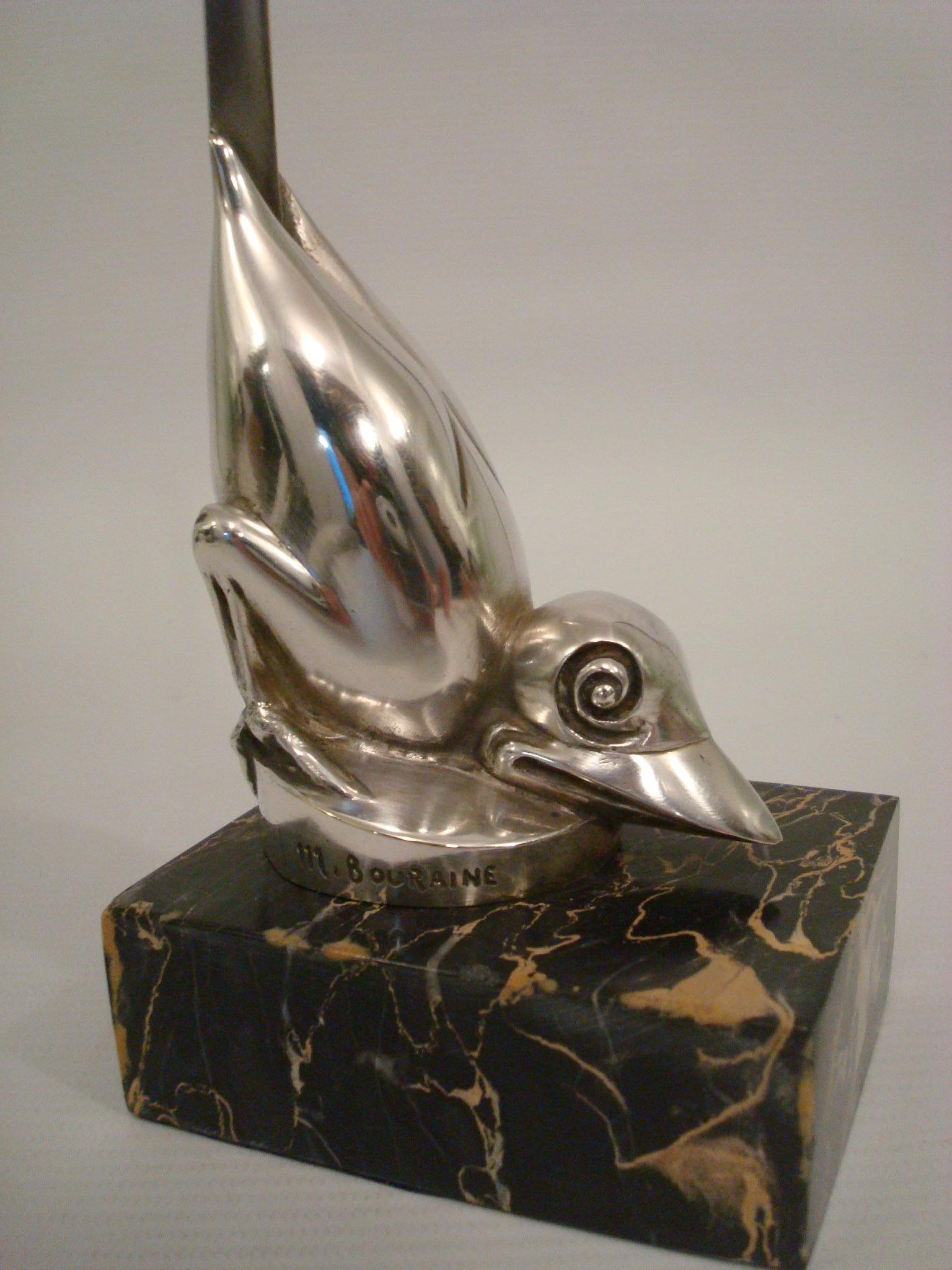Art Deco Silver Plated Bronze Birds Bookends, M. Bouraine, France, 1925 For Sale 1