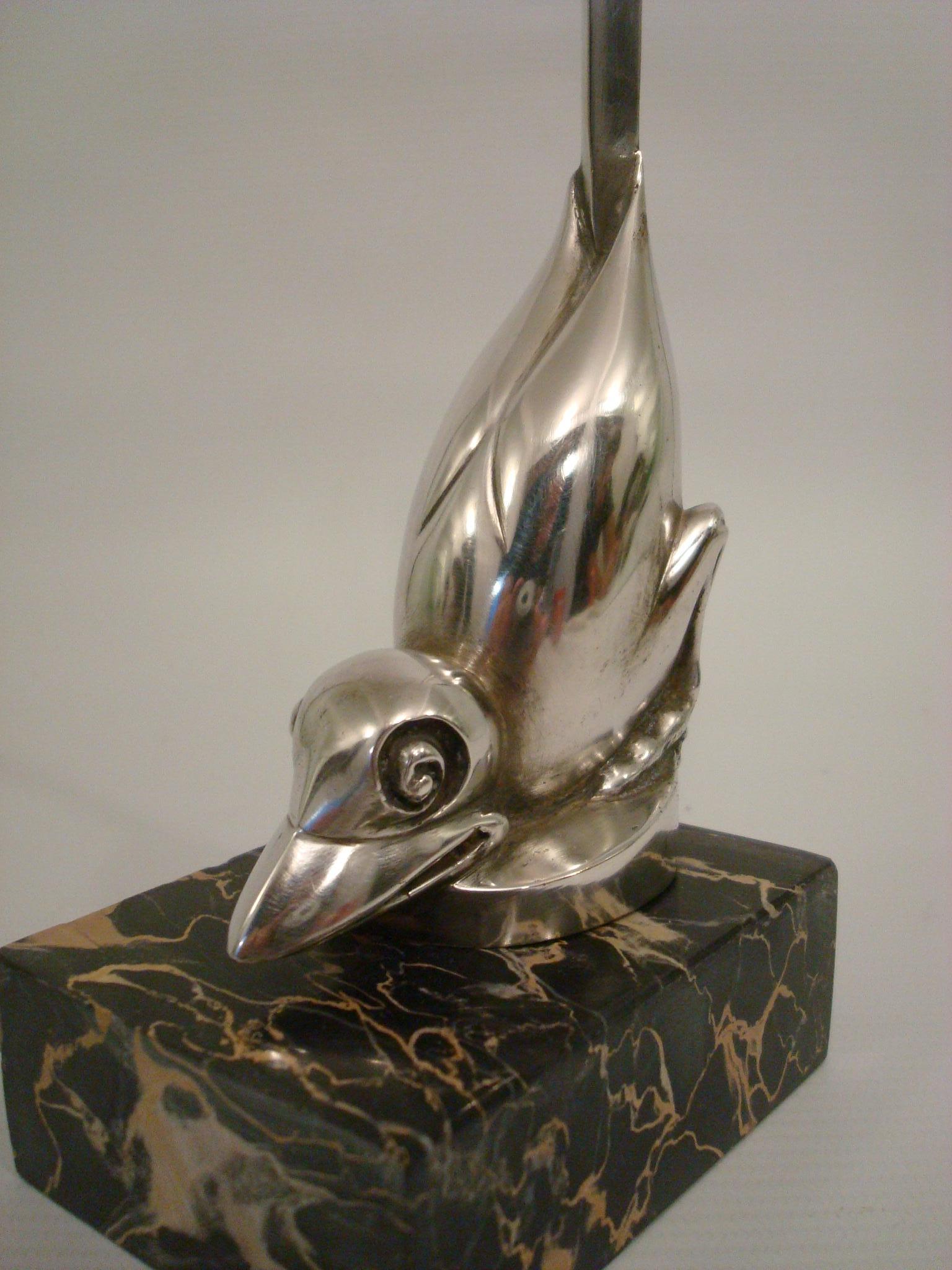 Art Deco Silver Plated Bronze Birds Bookends, M. Bouraine, France, 1925 For Sale 2